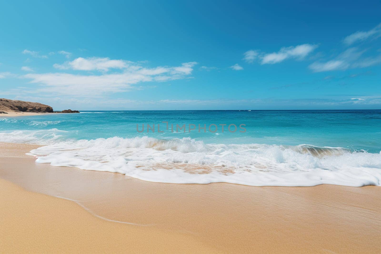 Nature landscape view of beautiful tropical beach and turquoise blue sea in sunny day. Vacation, travel, beach holiday concept.