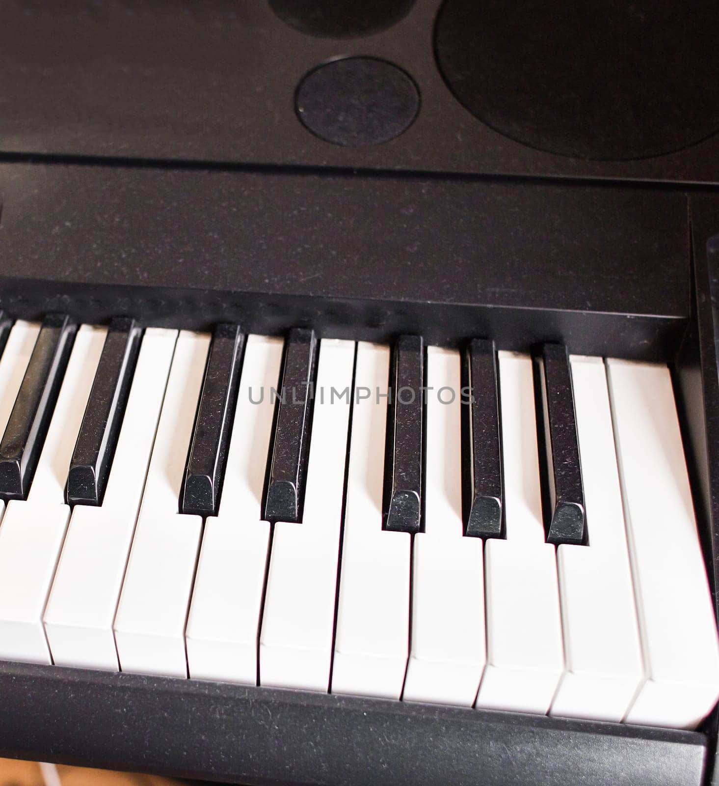 Synthesizer close up. musical instrument, synthesizer or electric piano
