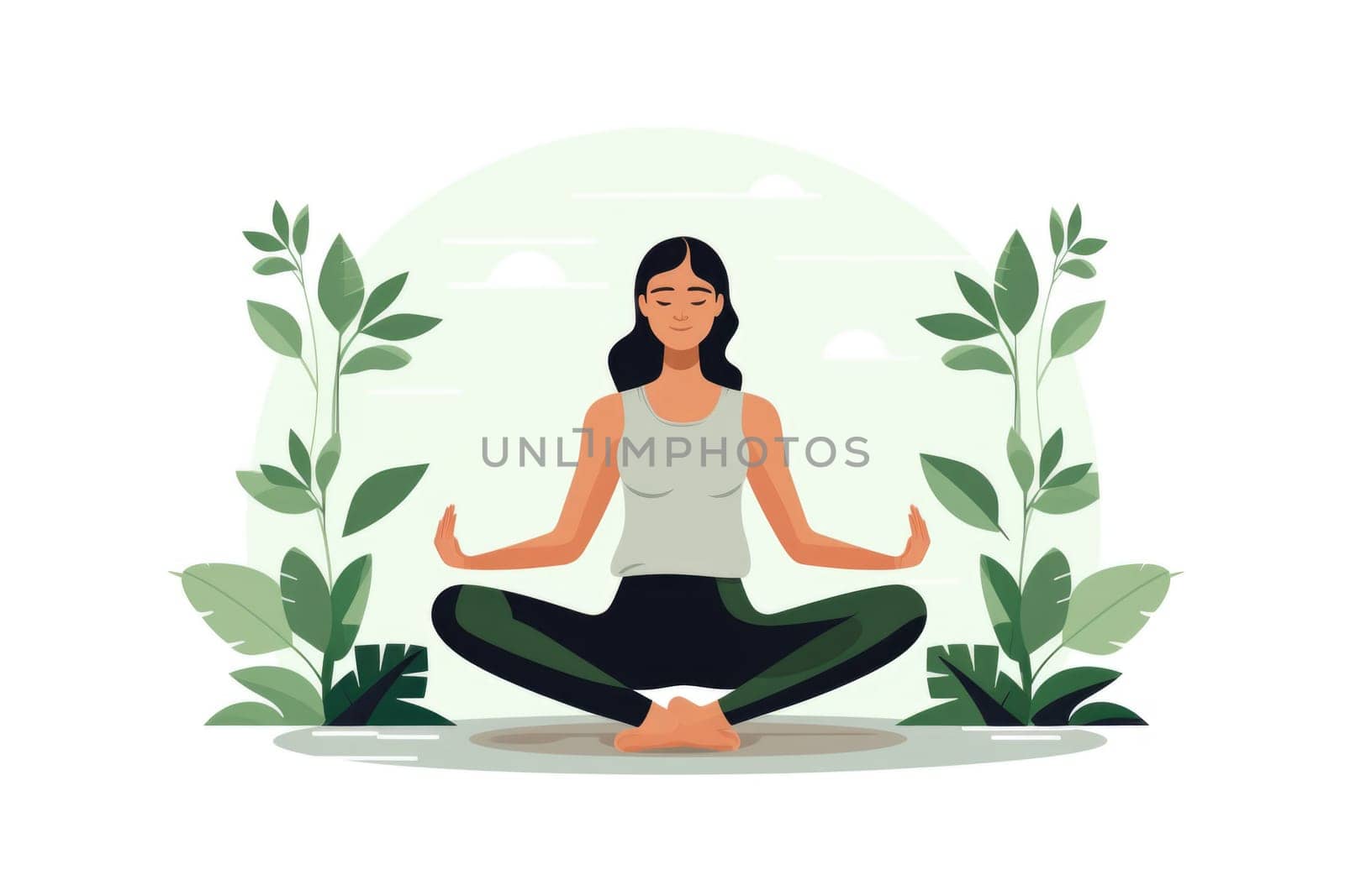 Mental health. Woman doing yoga, illustration in cartoon style. AI Generated