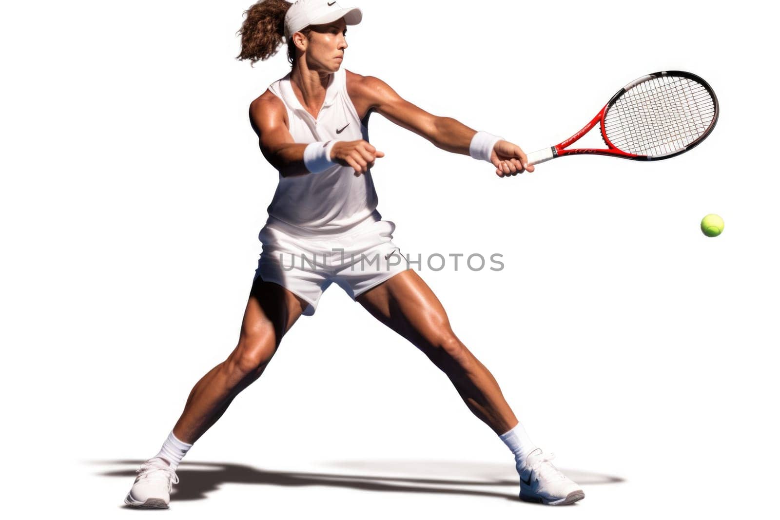 Active woman playing tennis, white background . AI Generated by Desperada