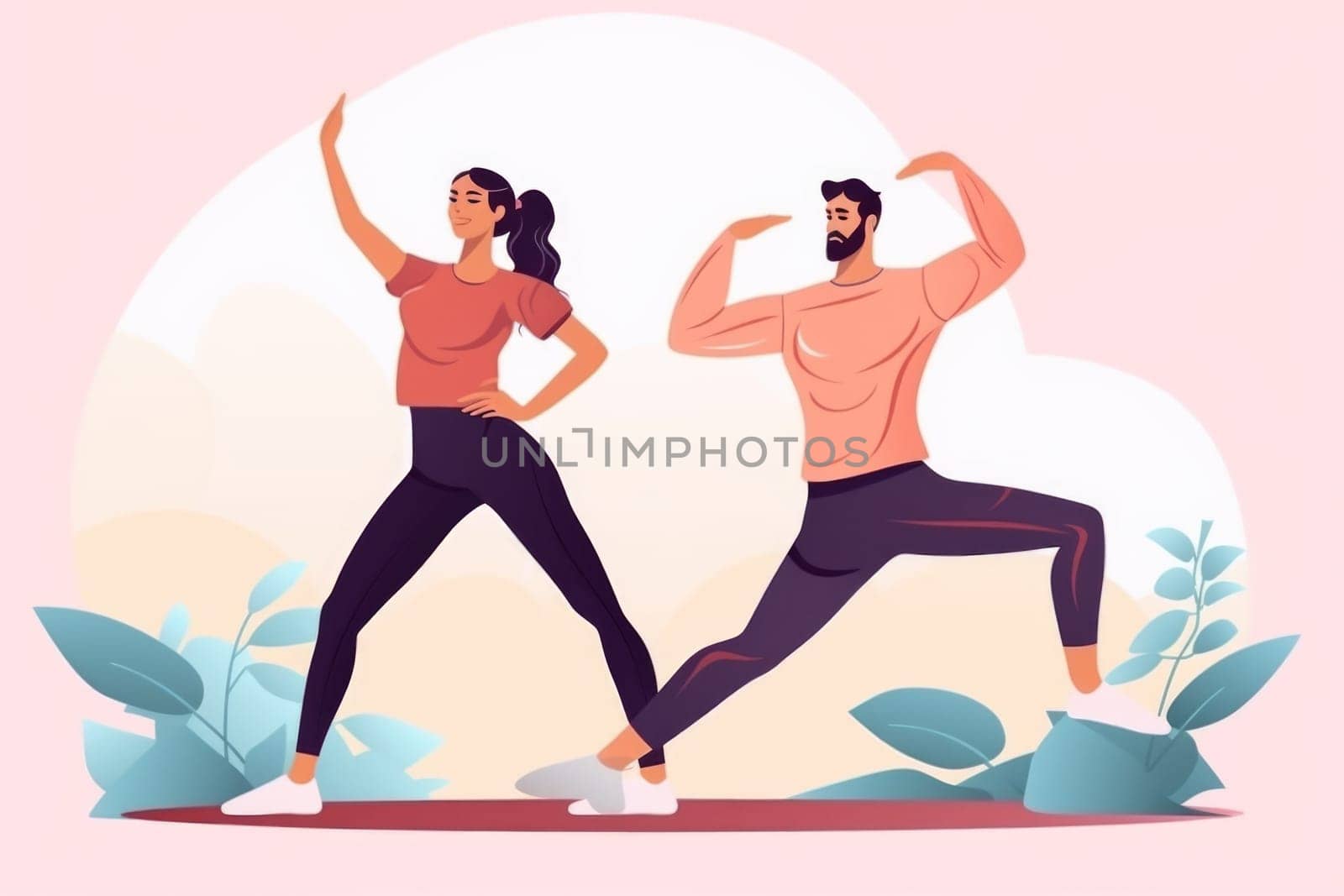 Healthy lifestyle. Fit sport men couple training. AI Generated . High quality illustration