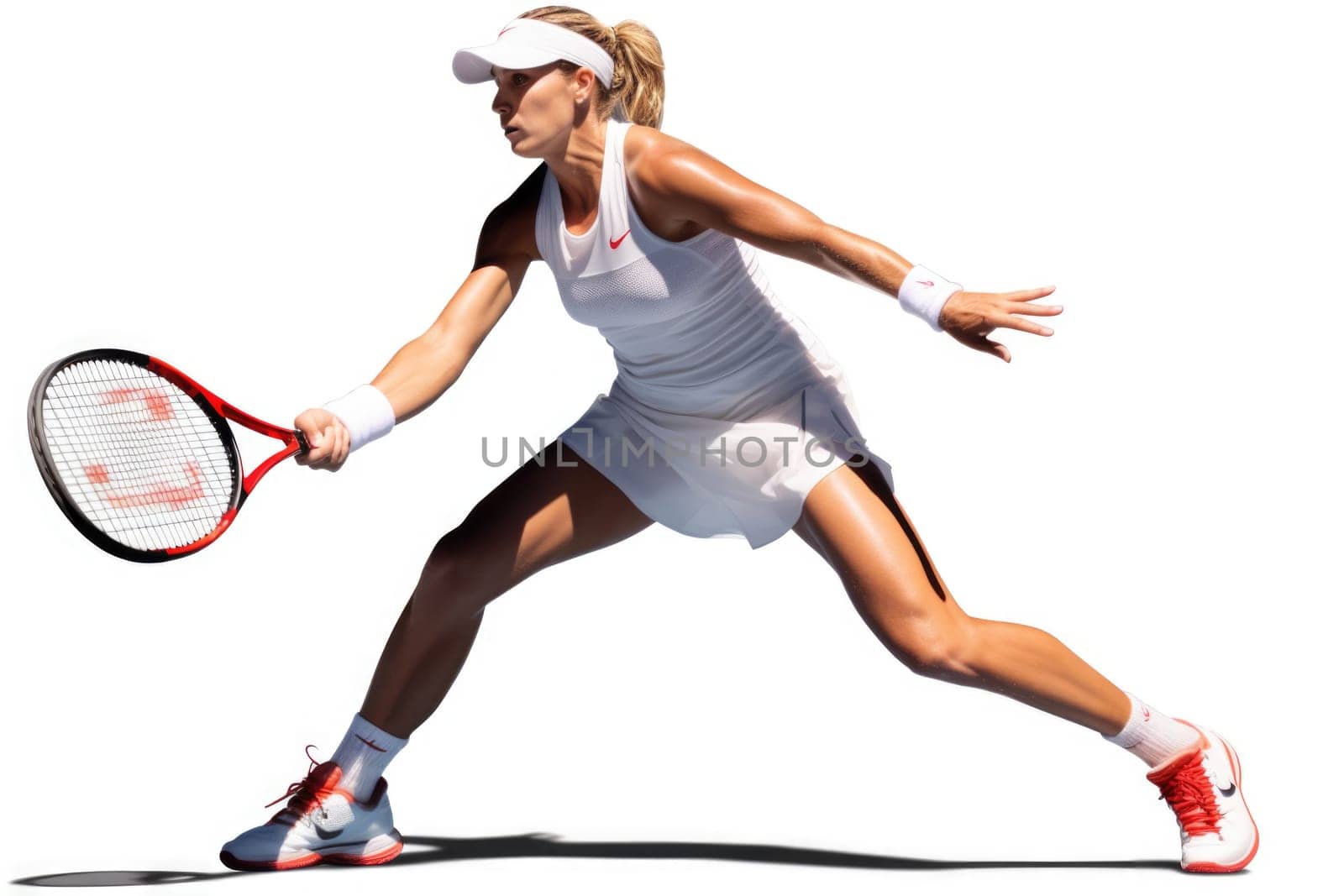 Active woman playing tennis, white background . AI Generated by Desperada