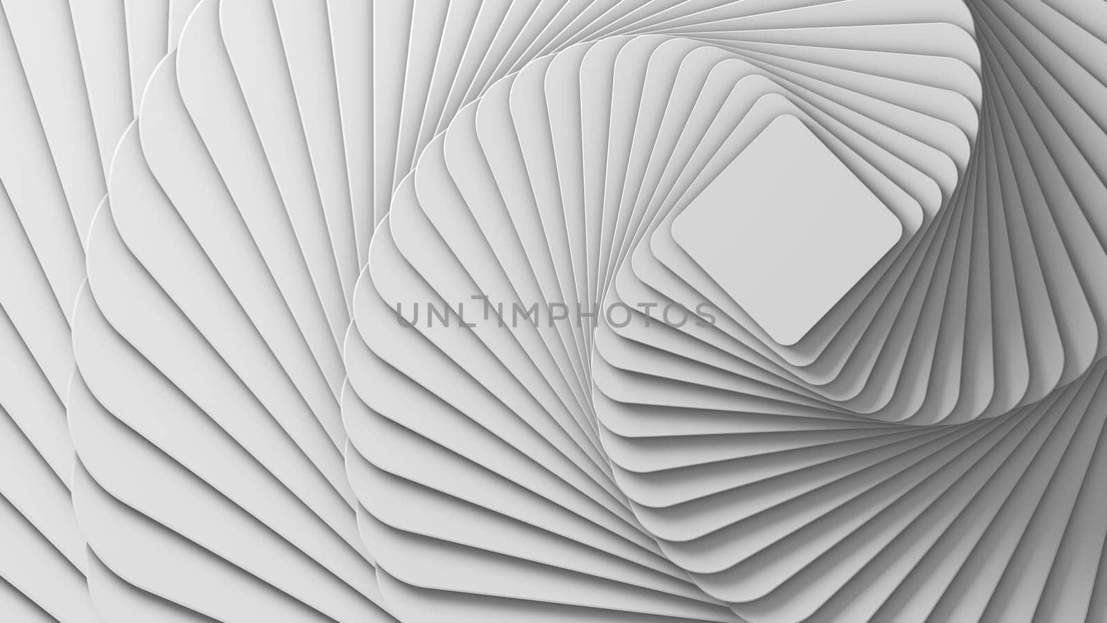 abstract white geometric background in the form of squares with rounded corners. 3D render.