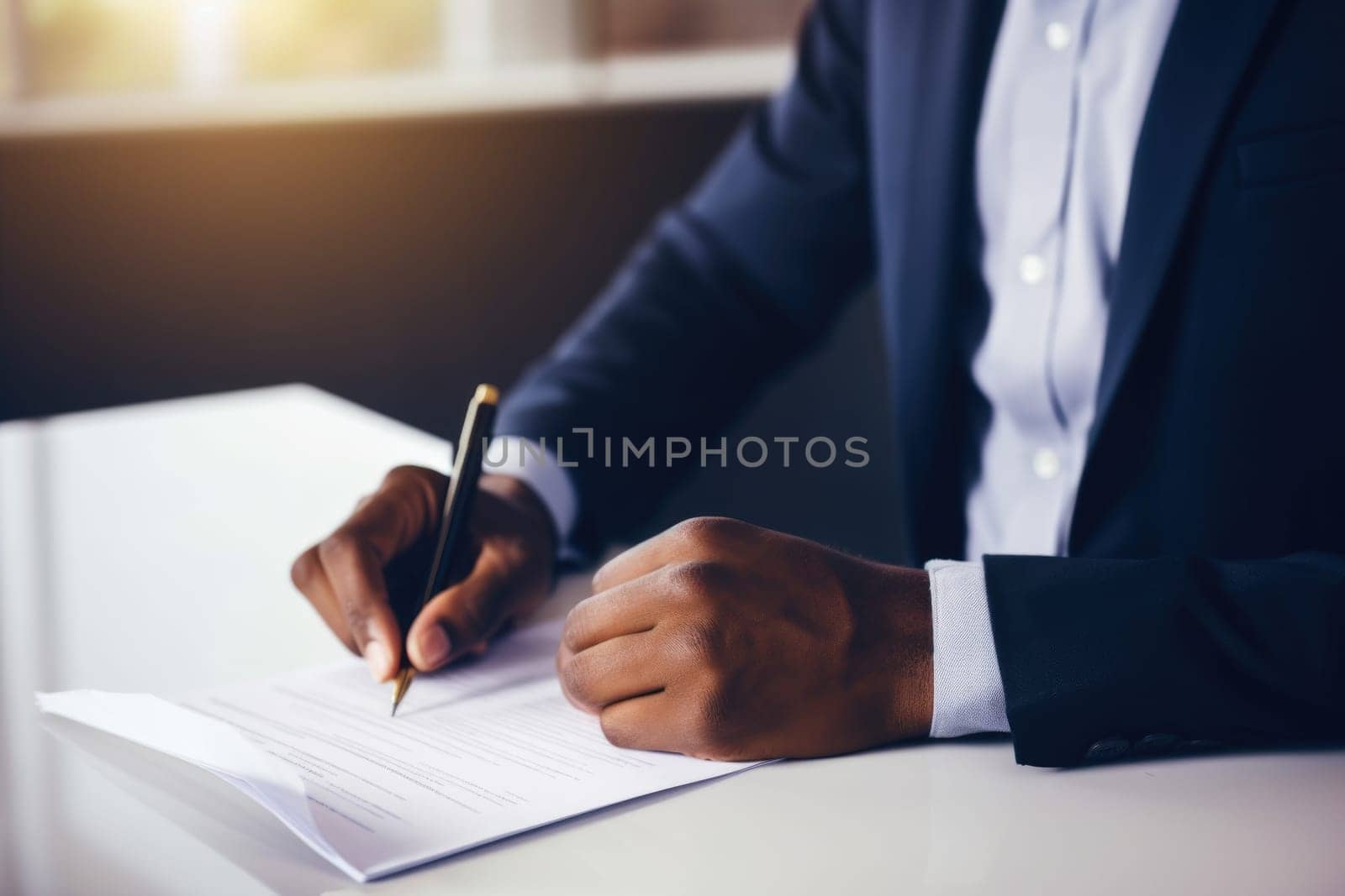 Election official helping with voting process. Businessman signing documents. AI Generated. High quality illustration