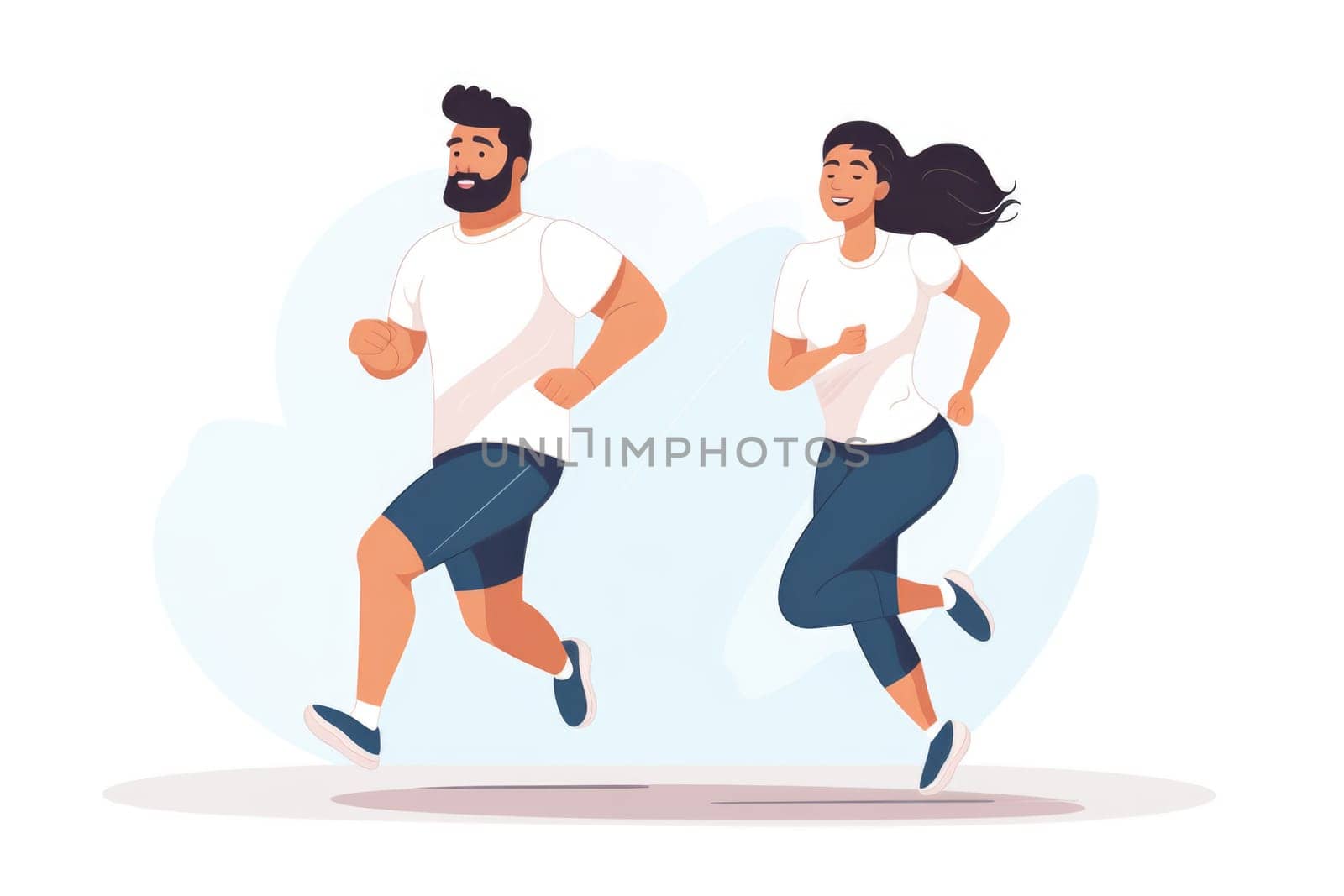 Couple running , illustration in cartoon style. AI Gnerated. High quality illustration