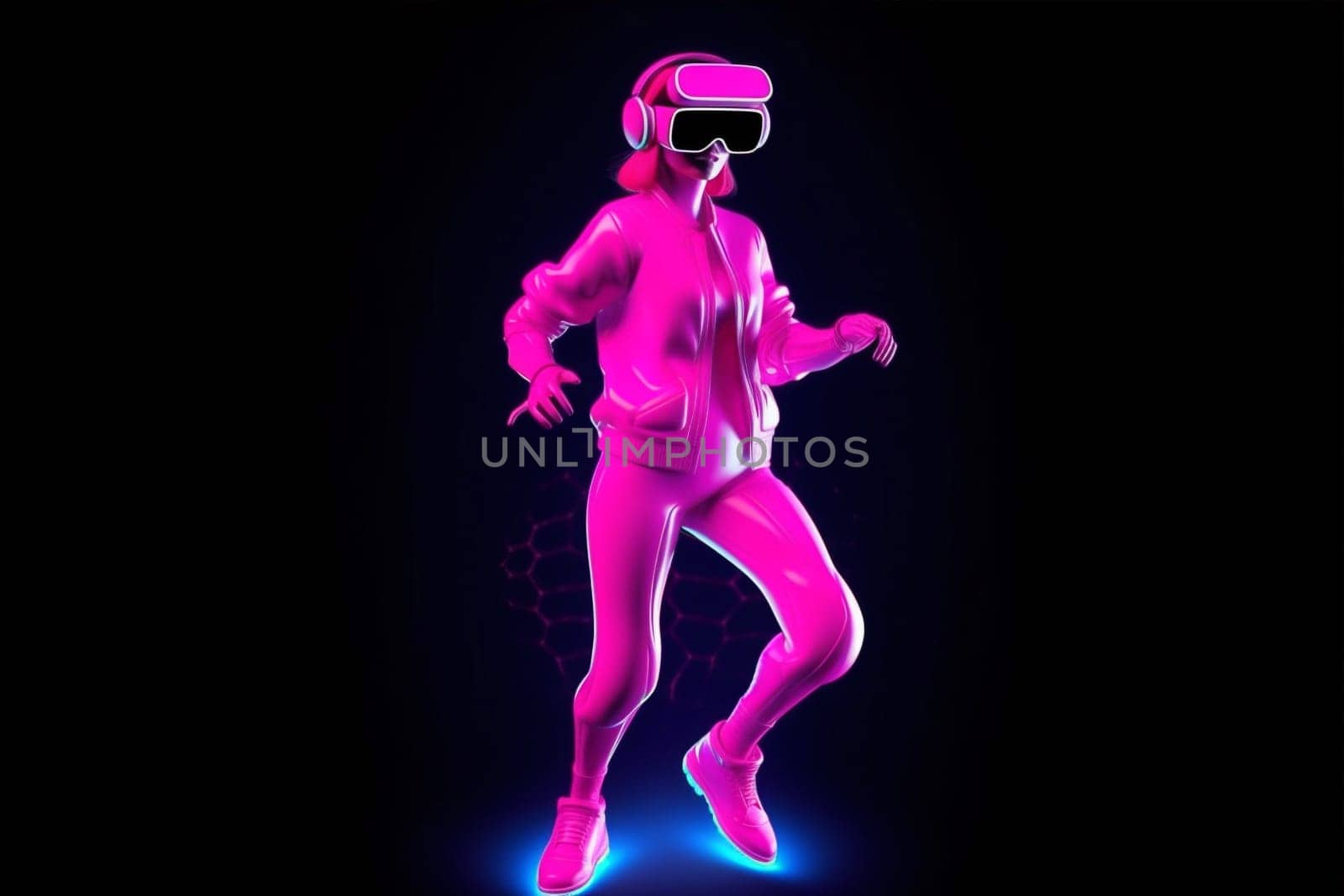 game woman virtual digital reality vr glasses internet innovation sport neon. Generative AI. by Vichizh