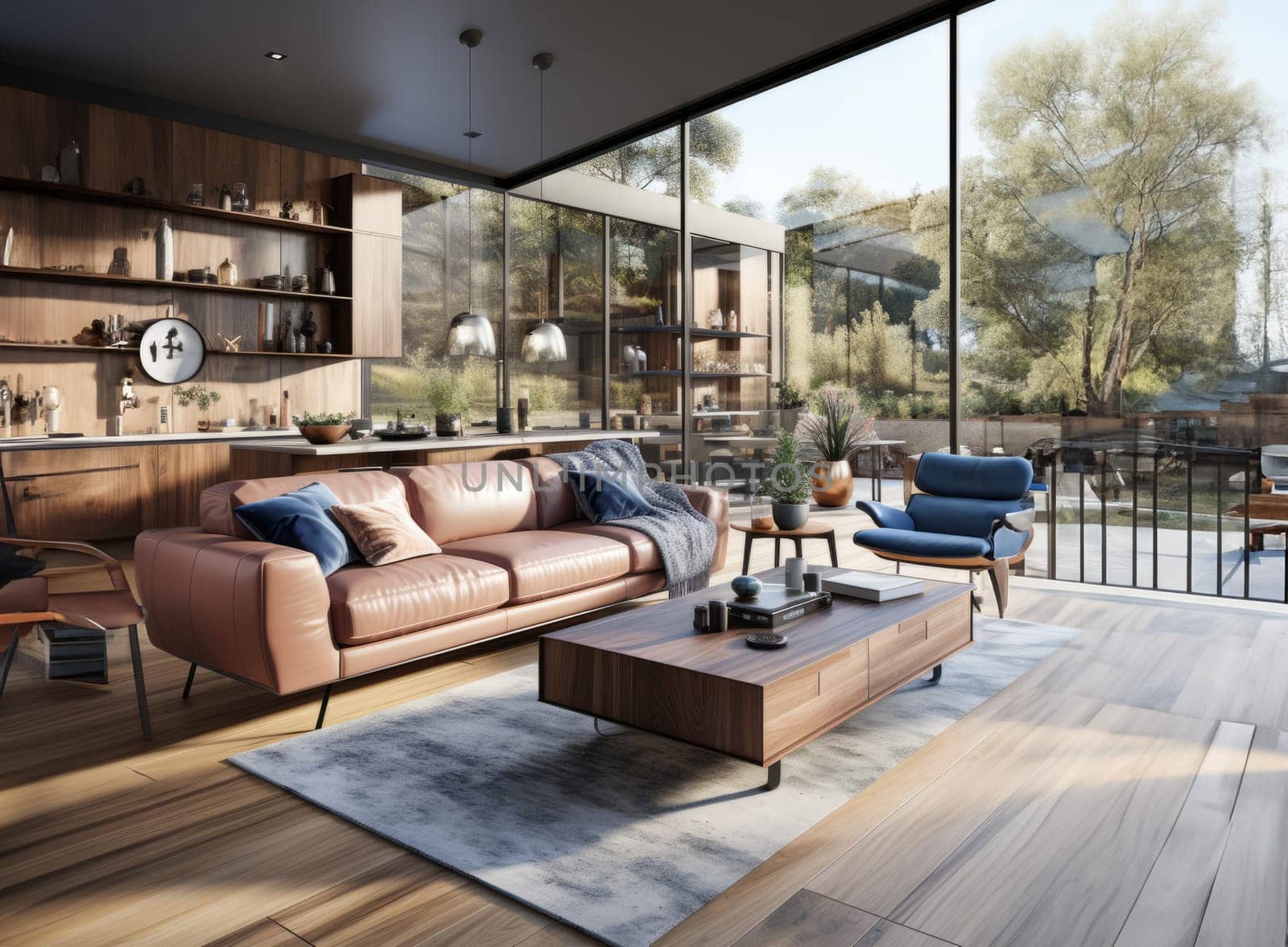 Sofa with coffee table by window in living room.