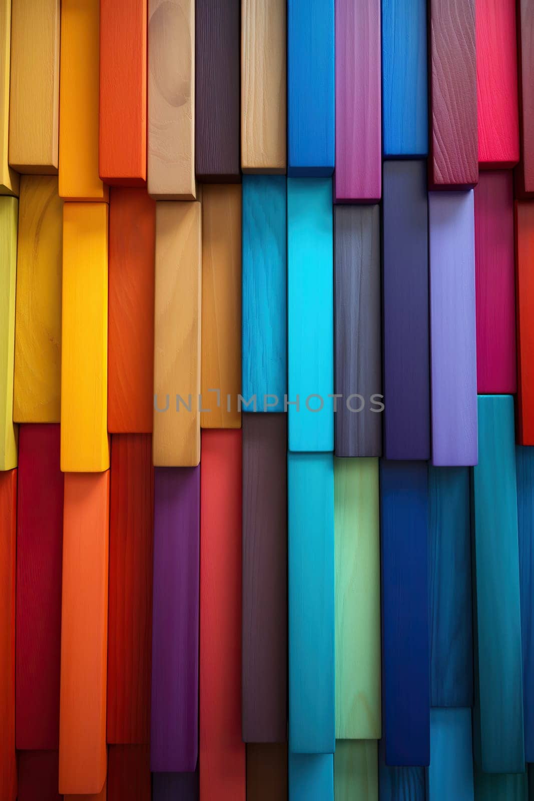 Abstract background from many colorful pieces of wood. Vertical background.