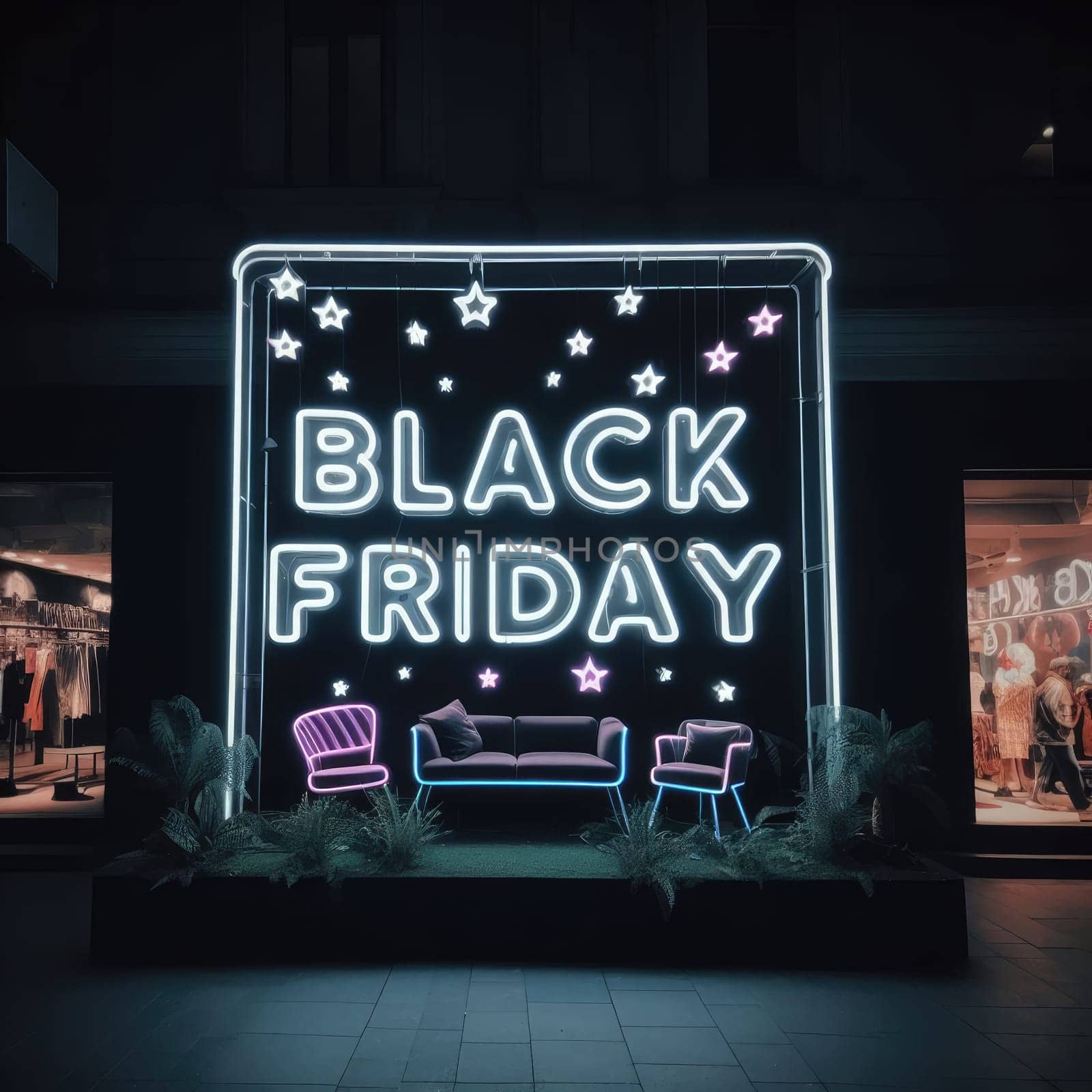 Black Friday text from an electric lamp on the wall. Black Friday concept.