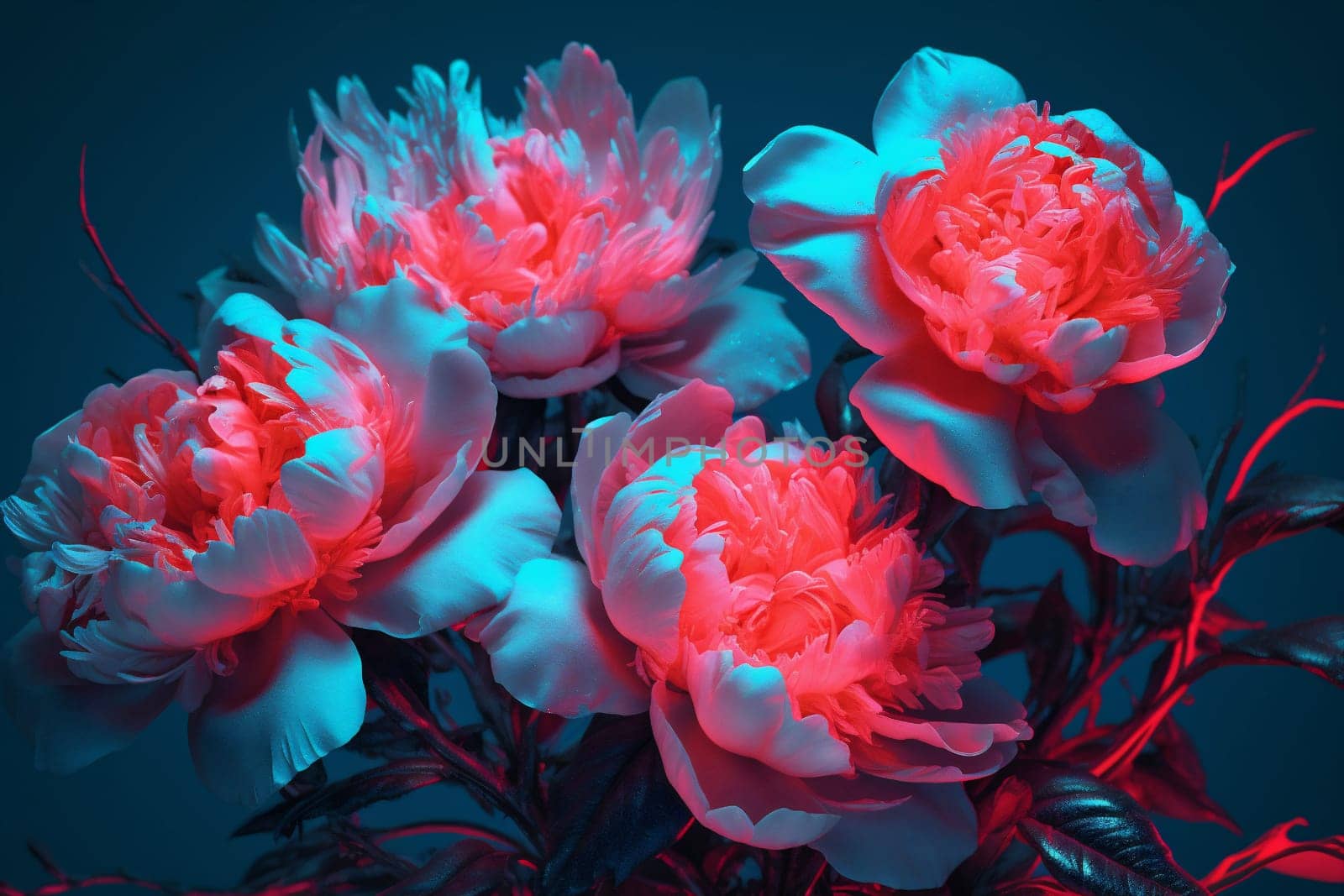 bright blossom design nature peony flower neon colours bloom flora. Generative AI. by Vichizh