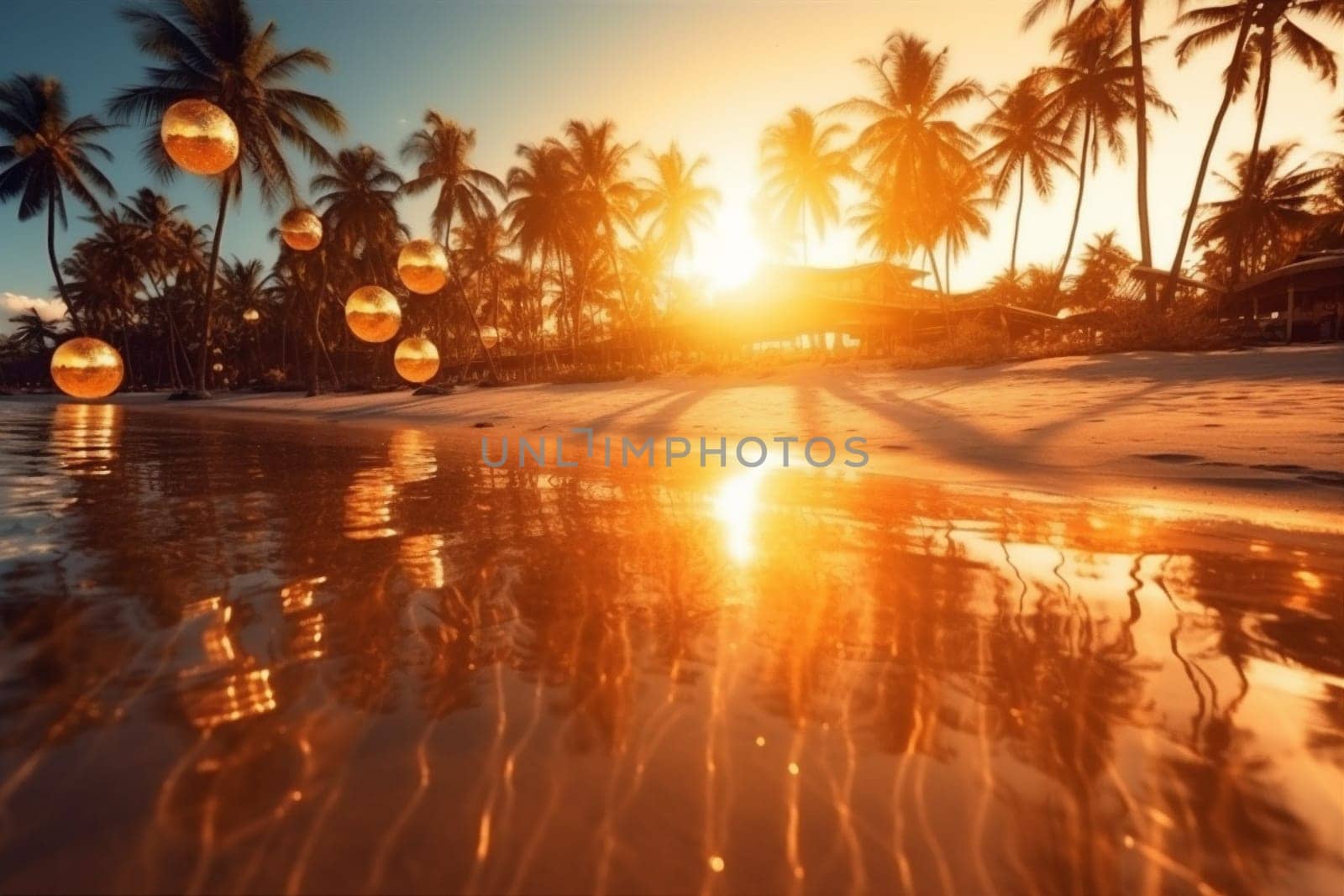 island sky vintage caribbean evening seascape sunrise coconut palm sunset holiday cloud sea landscape ocean sun scenic travel beach tranquil. Generative AI.