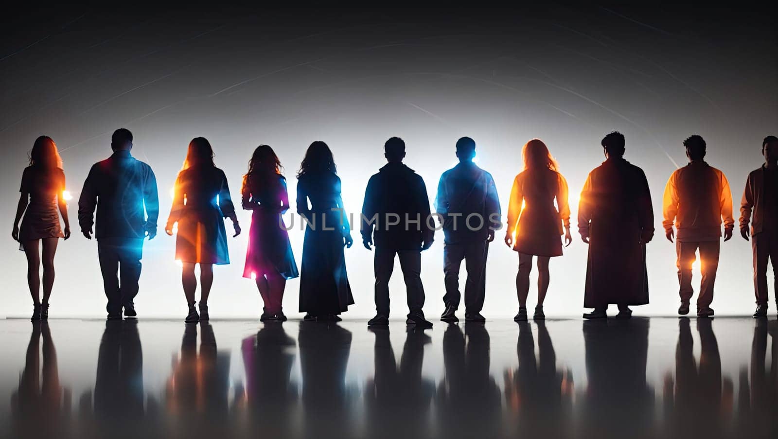 Glowing silhouettes of women and men by applesstock