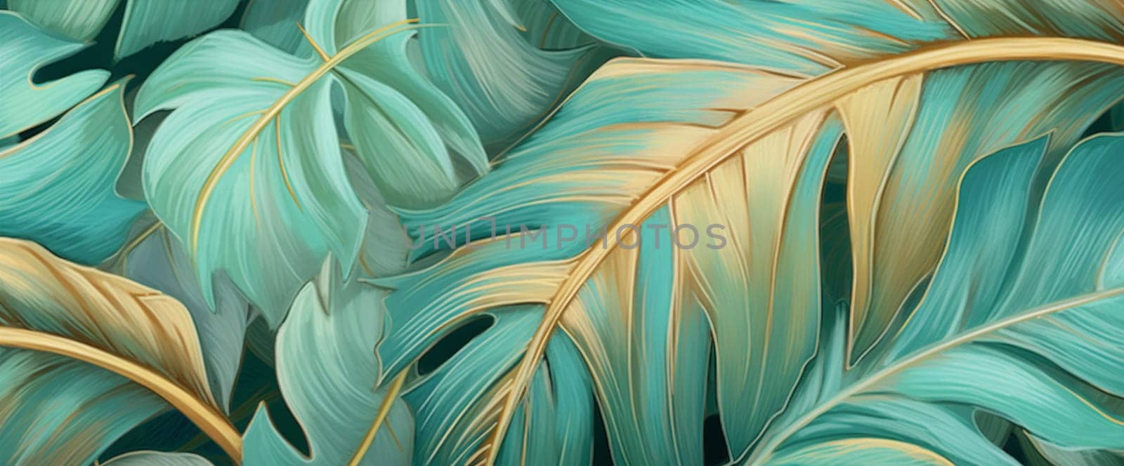 nature beautiful decoration natural plant summer illustration texture jungle design foliage abstract leaf hawaiian background concept tropical botanical palm gold pattern. Generative AI.