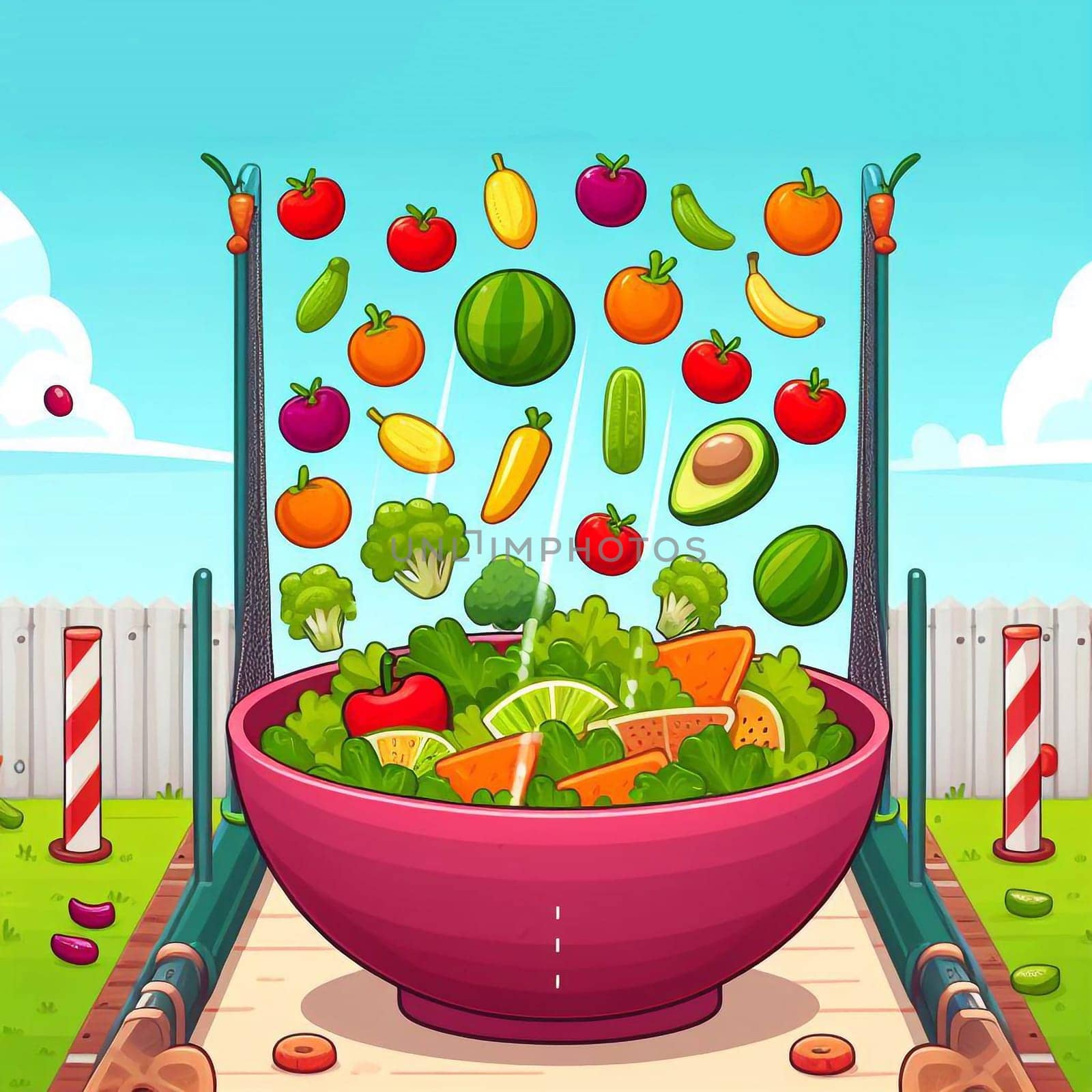 Salad organic food from fruits and the vegetables