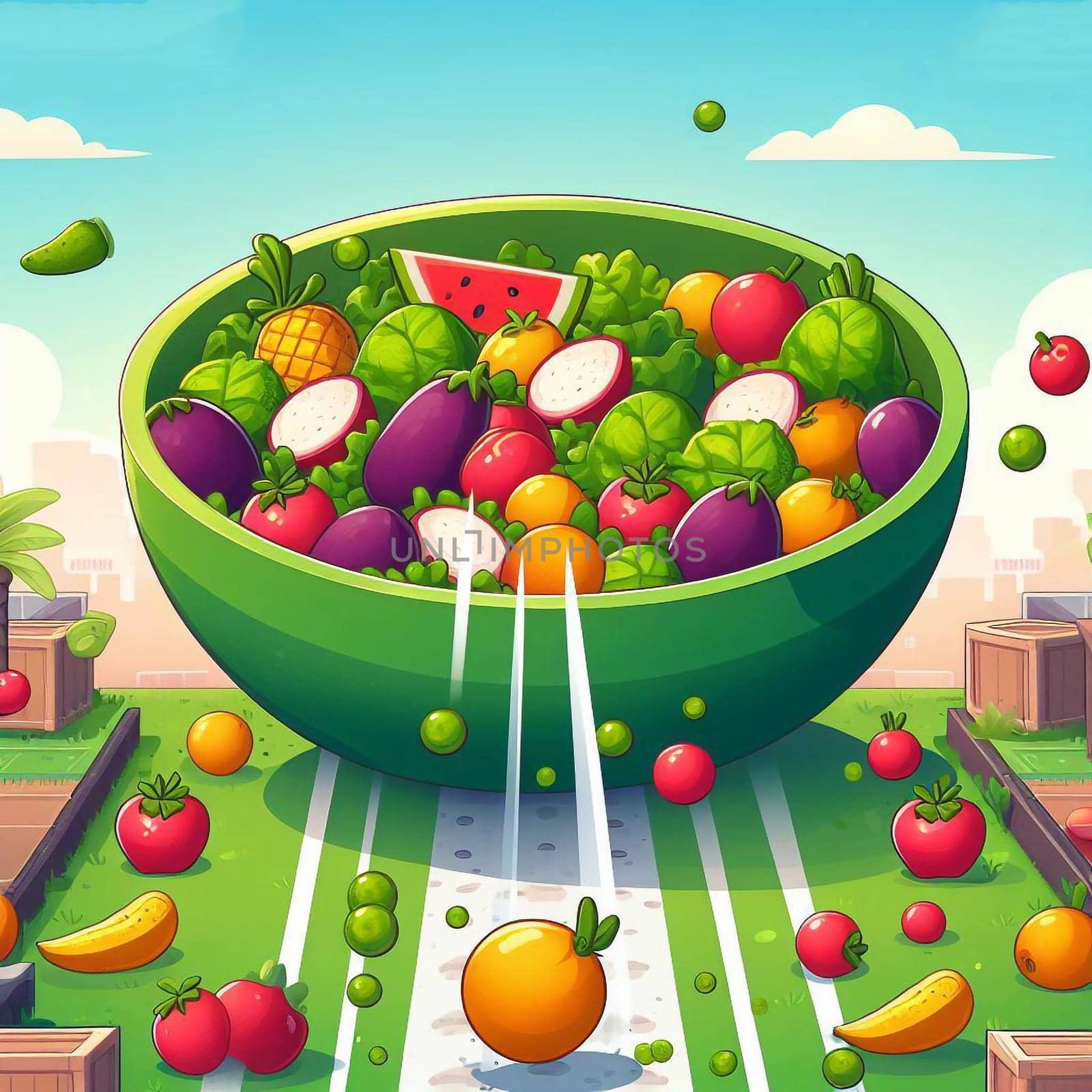 Salad organic food from fruits and the vegetables