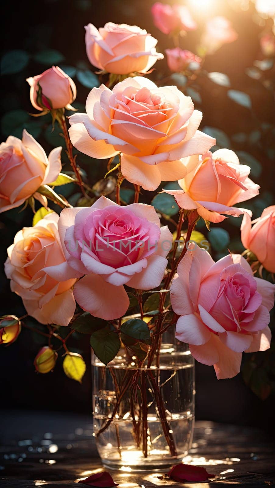 Beautiful bouquet of bright roses. AI generated