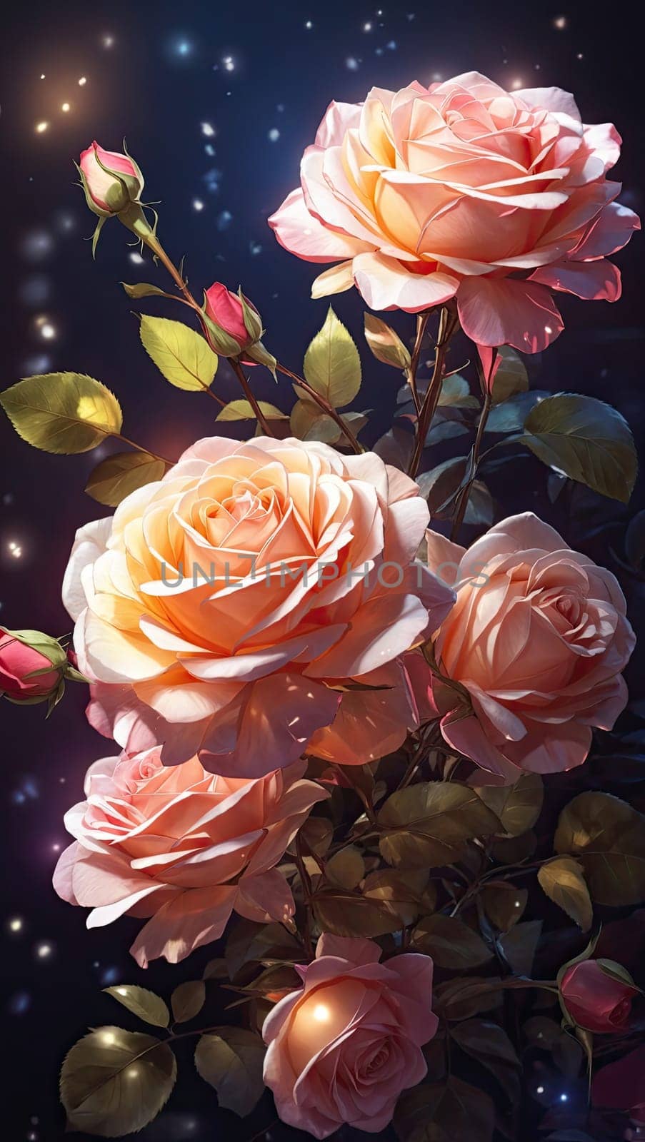 Beautiful bouquet of bright roses. AI generated