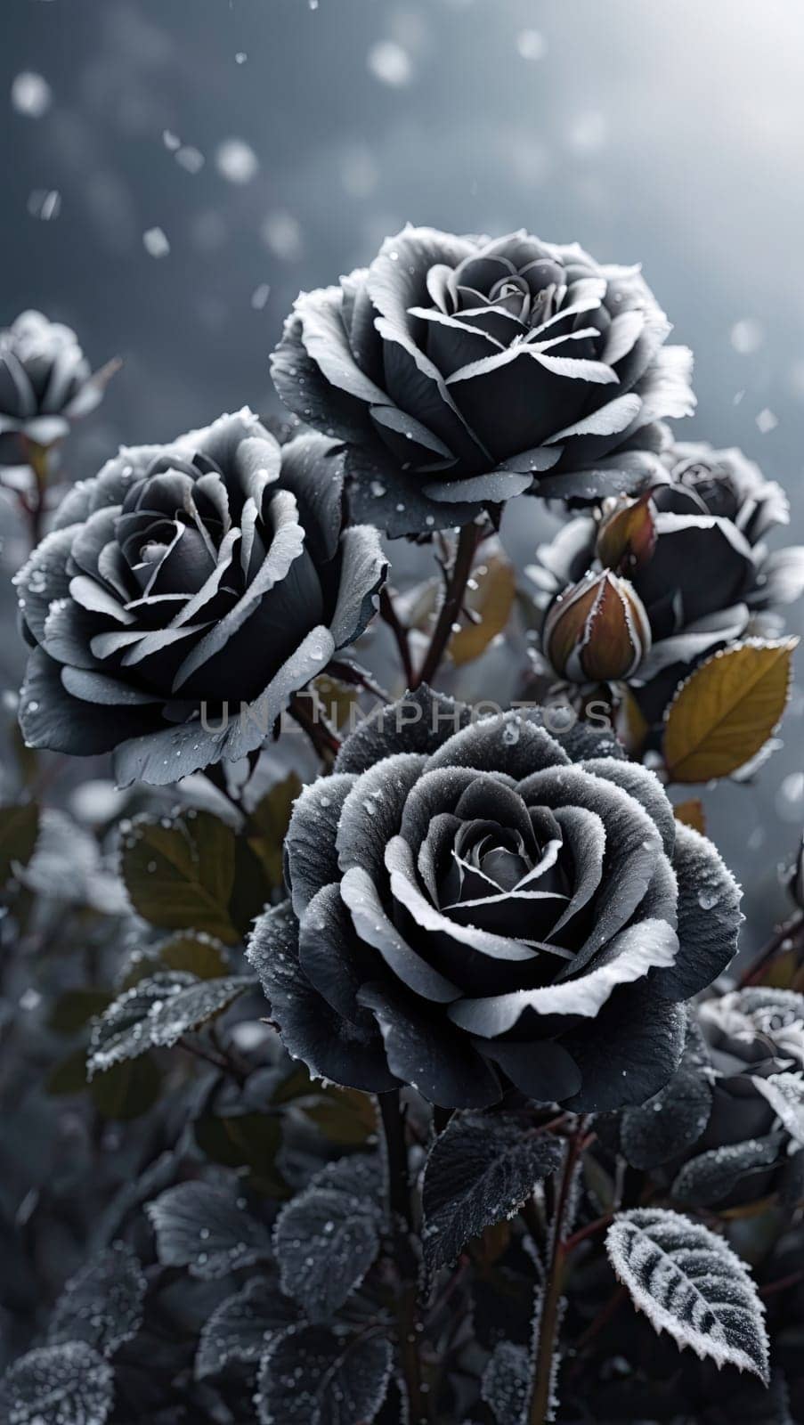 Beautiful bouquet of dark roses. AI generated