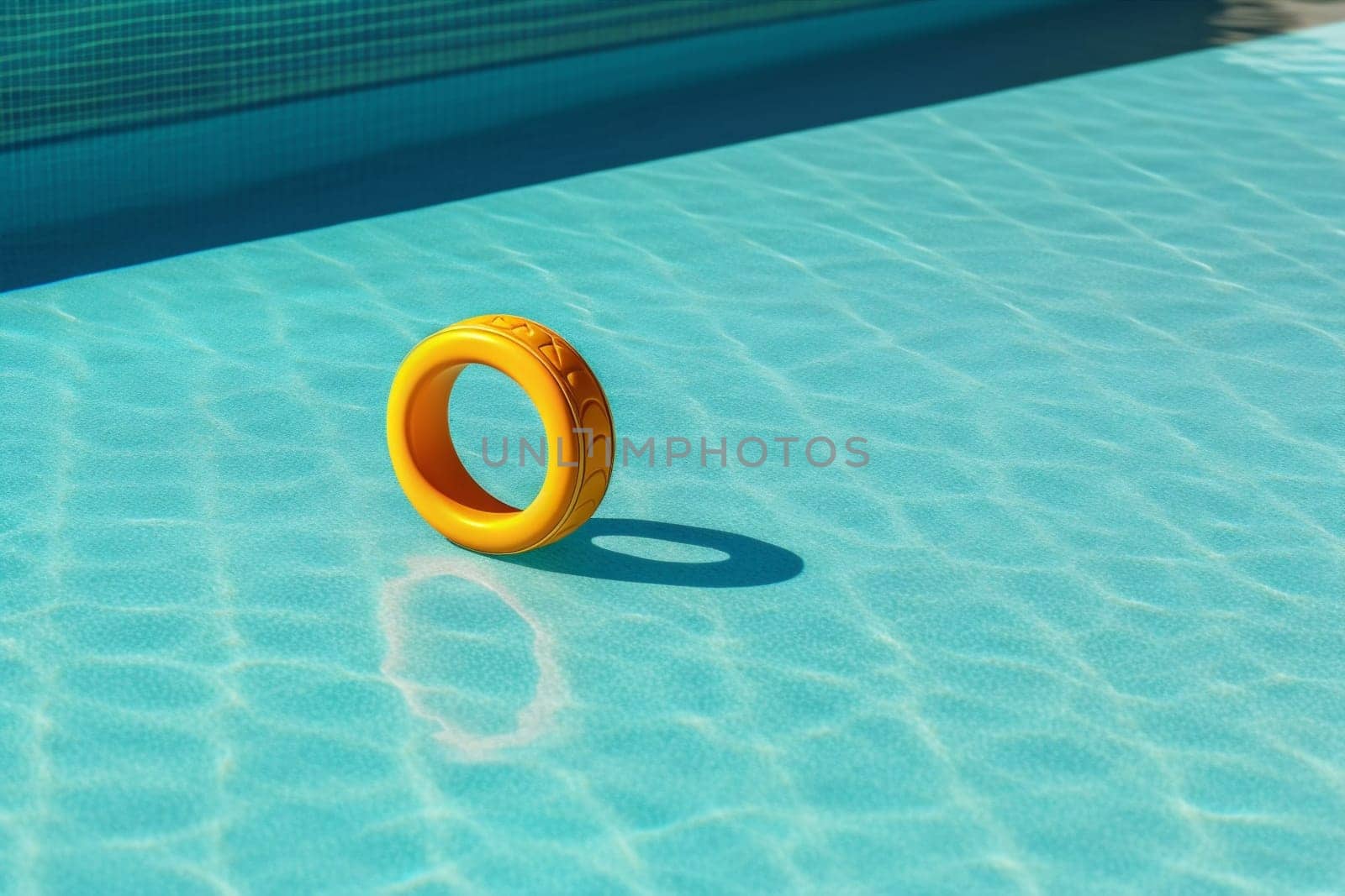 rescue background security lifesaver preserver resort swimming bright ring wave water sunlight pool float emergency vacation party toy yellow circle. Generative AI.