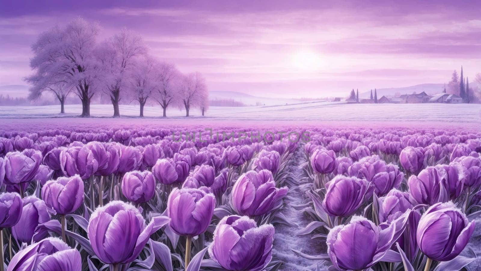 Field of frozen bright tulips by applesstock