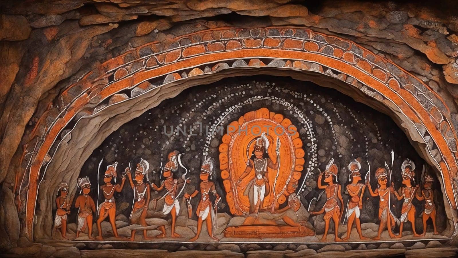 Mahabharata. Aboriginal rock art. AI generated