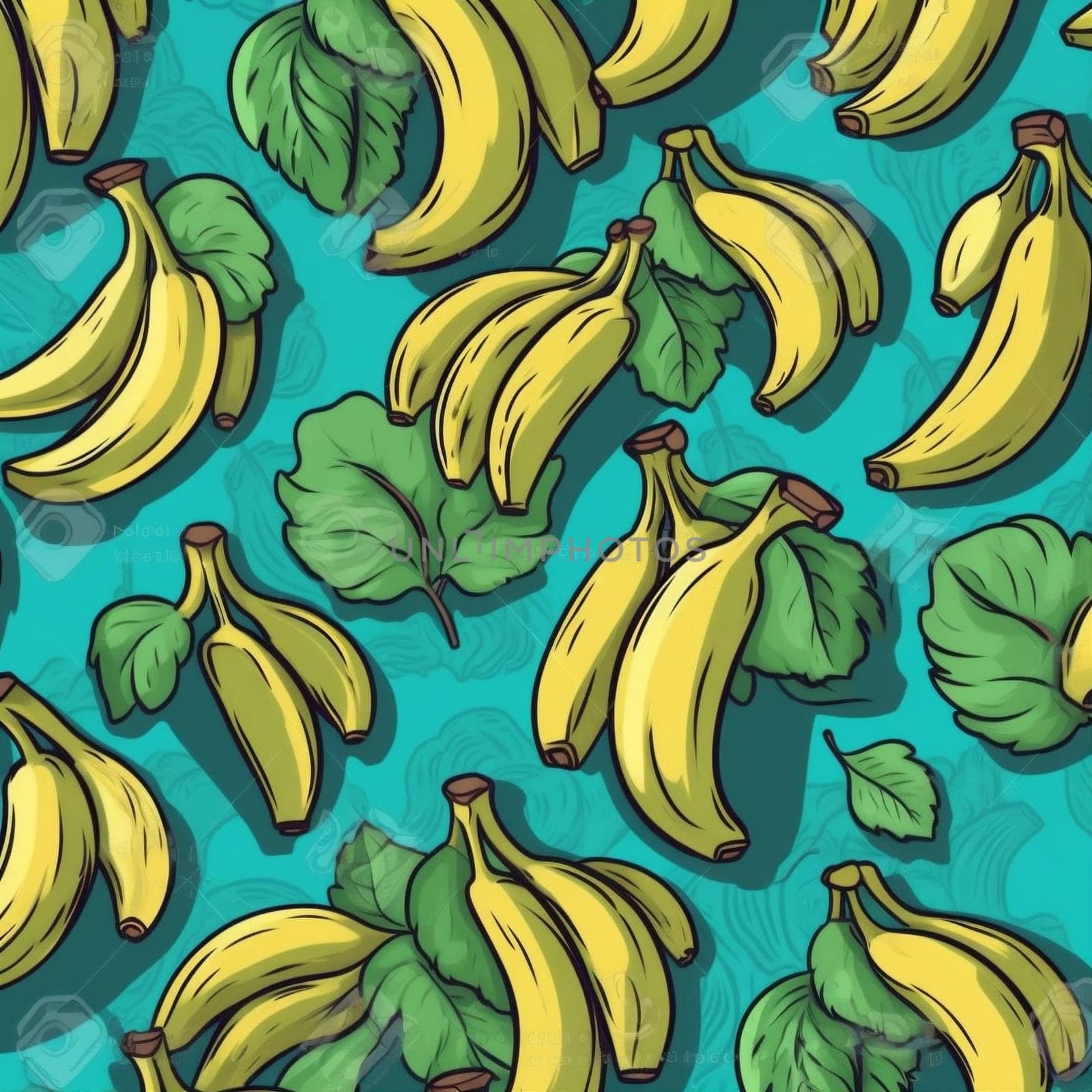 sweet fresh pattern trendy background blue banana yellow fruit textile food. Generative AI. by Vichizh