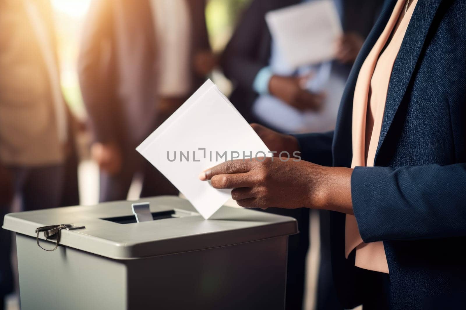 Election official helping with voting process. Businessman signing documents. AI Generated. High quality illustration