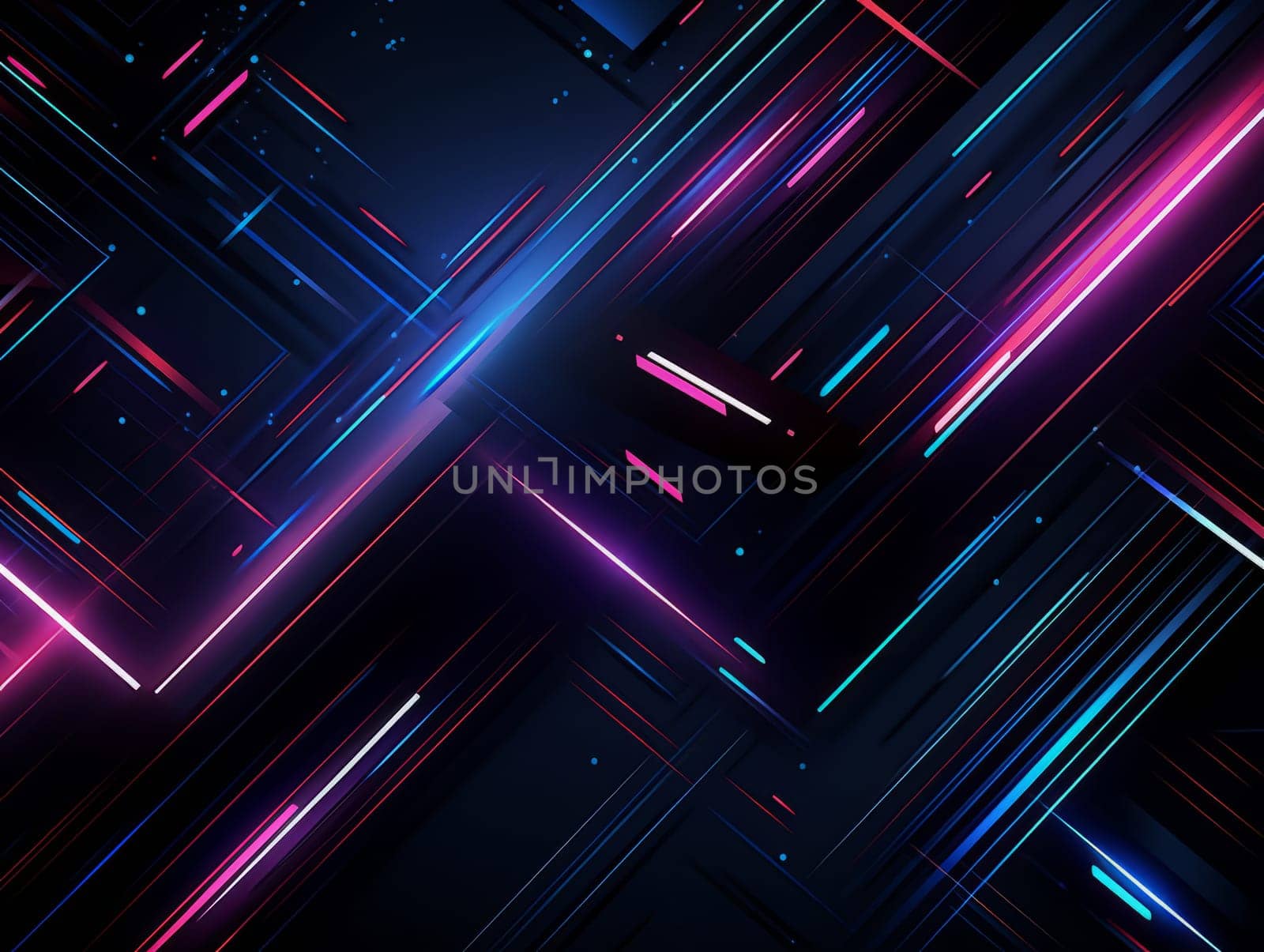 Abstract technology, blue and purple neon background of lines and dots, science and technology business concept of digital future technologies. AI