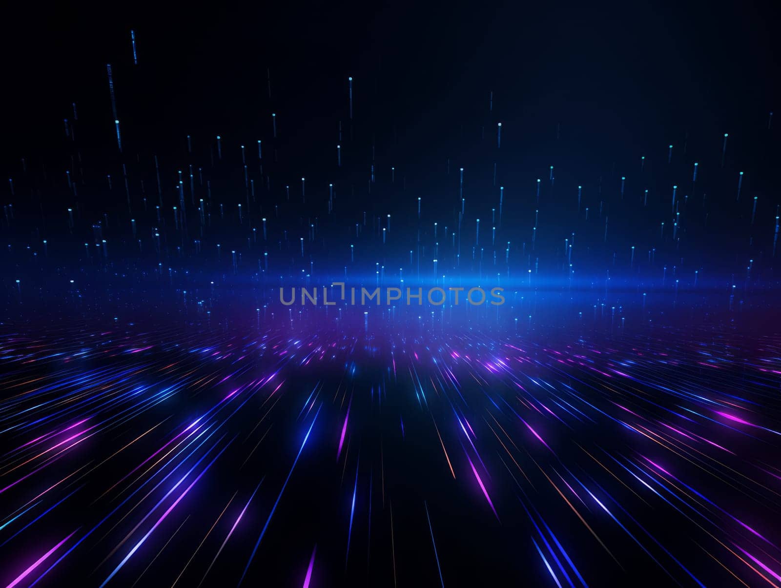 Abstract technology, blue and purple neon background of lines and dots, science and technology business concept of digital future technologies. AI