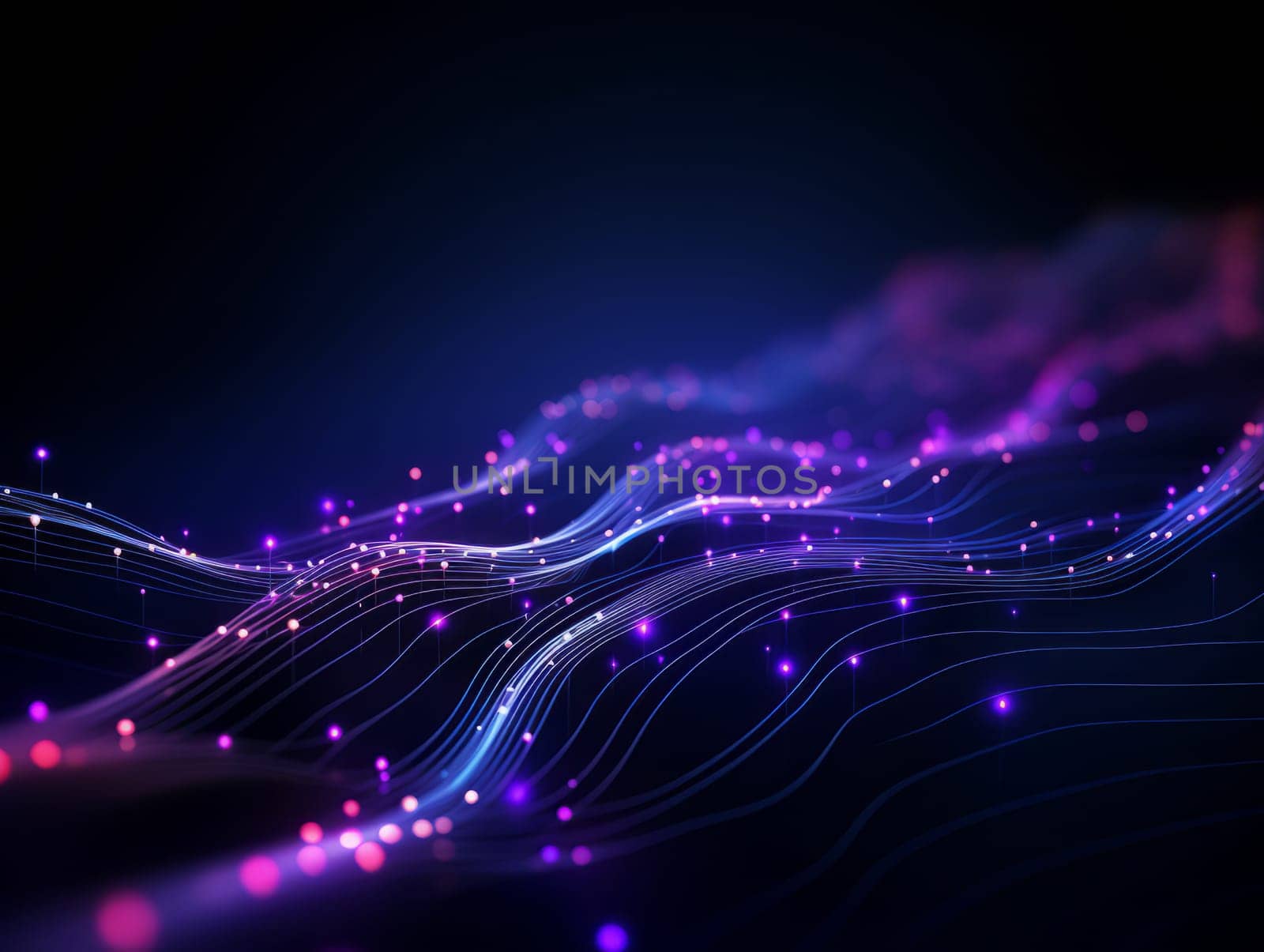 Abstract technology, blue and purple neon background of lines and dots, science and technology business concept of digital future technologies. AI