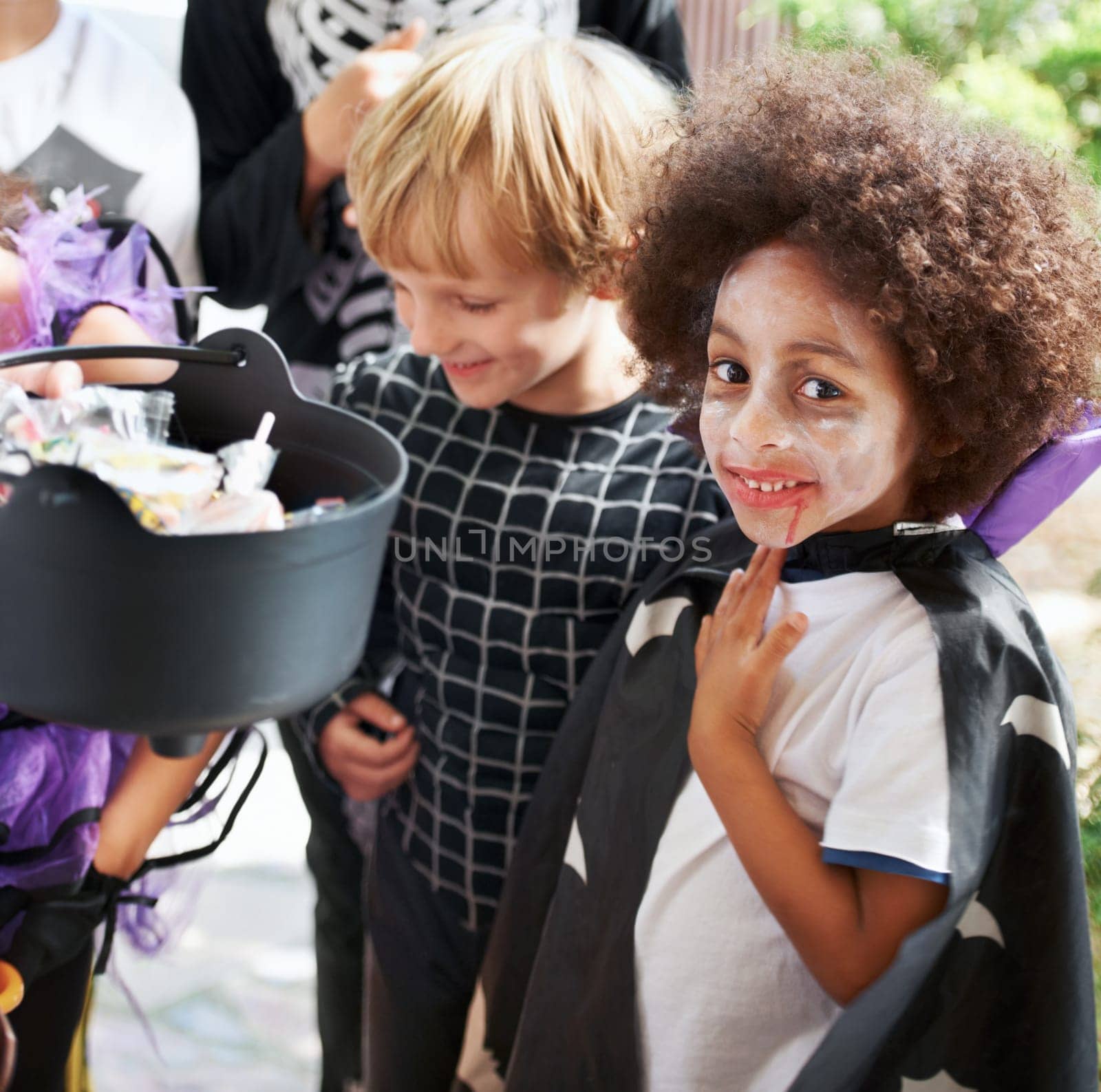 So much candy. Little children trick-or-treating on halloween
