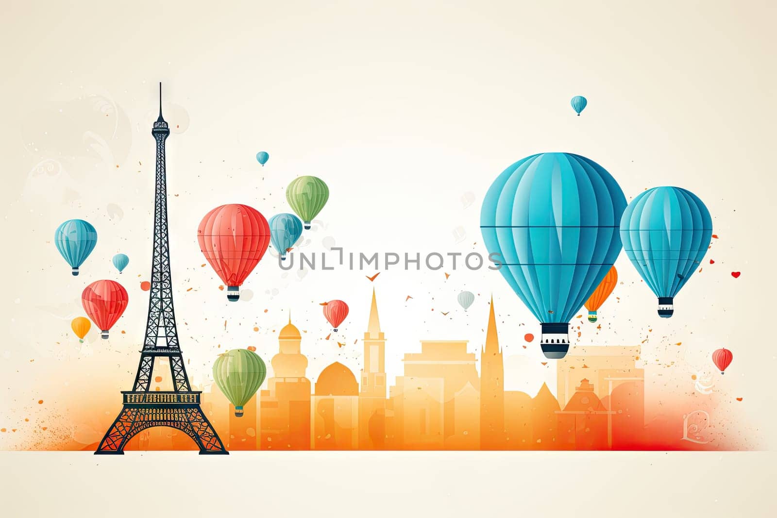 New Year's idea with the Eiffel Tower and hot air balloons during the New Year.by Generative AI by wichayada
