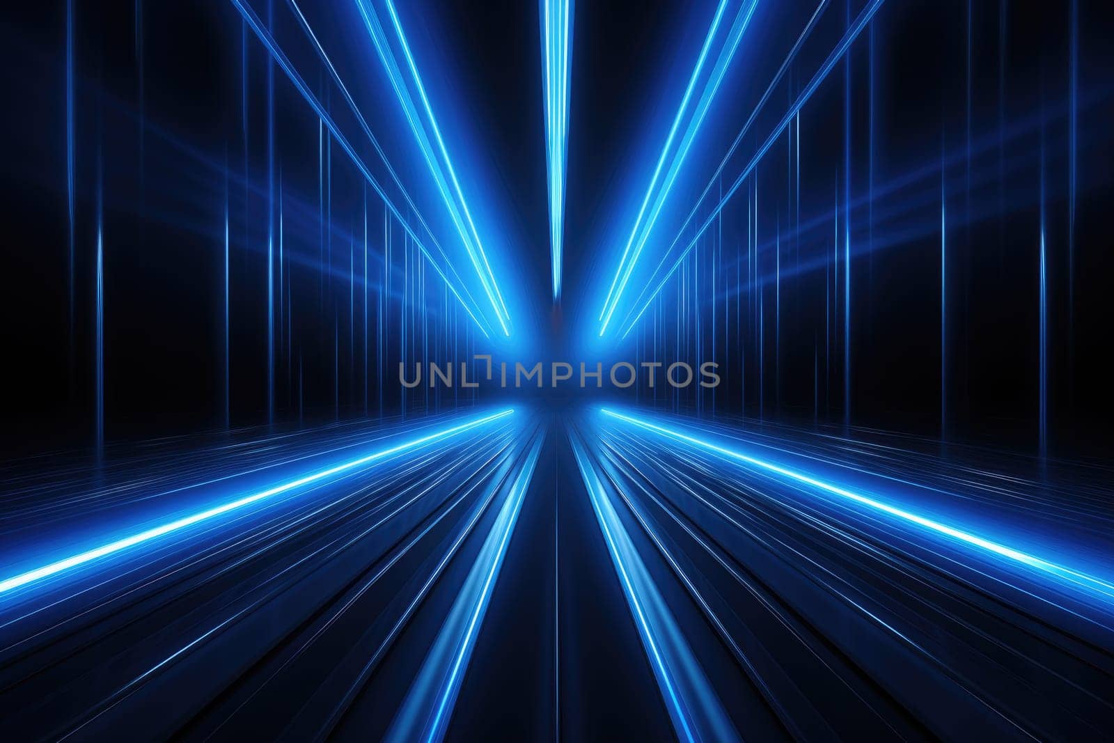Abstract futuristic technology background with lines for network, big data, data center, server, internet, speed. Abstract neon lights in digital technology tunnel by Generative AI by wichayada
