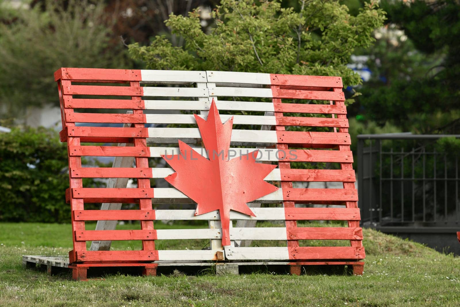 Canadian flag a memory of Canadian soldiers during the disembarkation in Dieppe on August 19, 1942