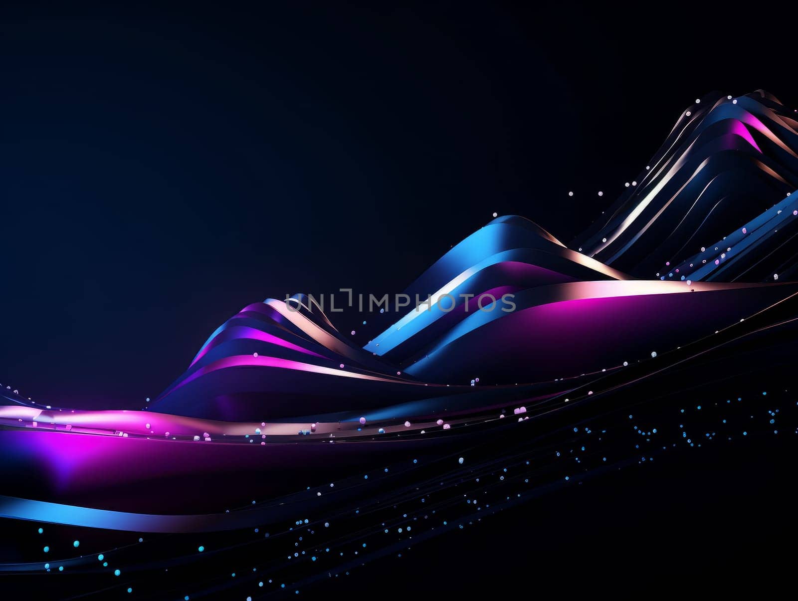 3D Abstract technology, purple and blue neon background of lines and dots, science and technology business concept of digital future technologies. AI