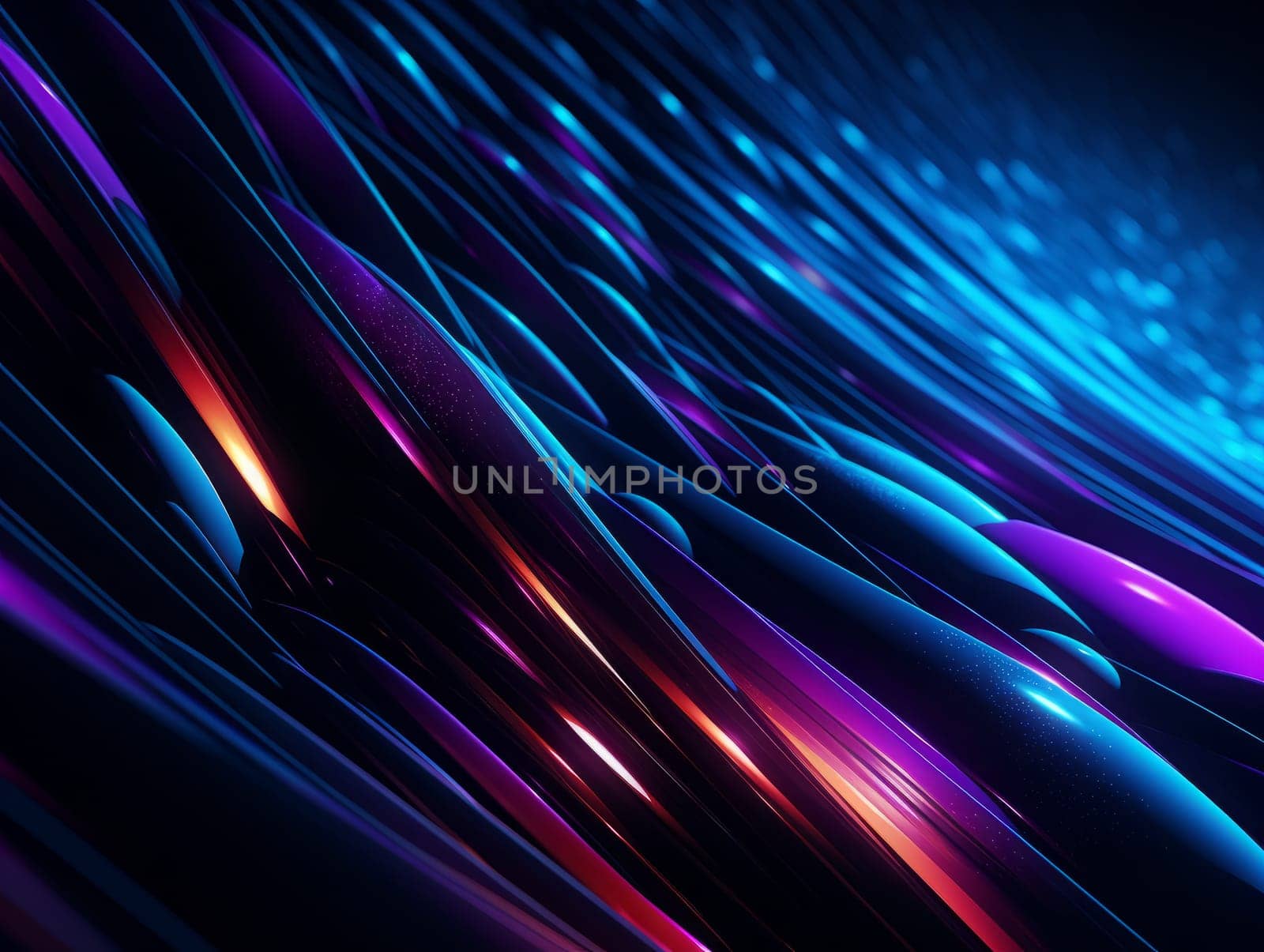 3D Abstract technology, purple and blue neon background of lines and dots, science and technology business concept of digital future technologies. AI