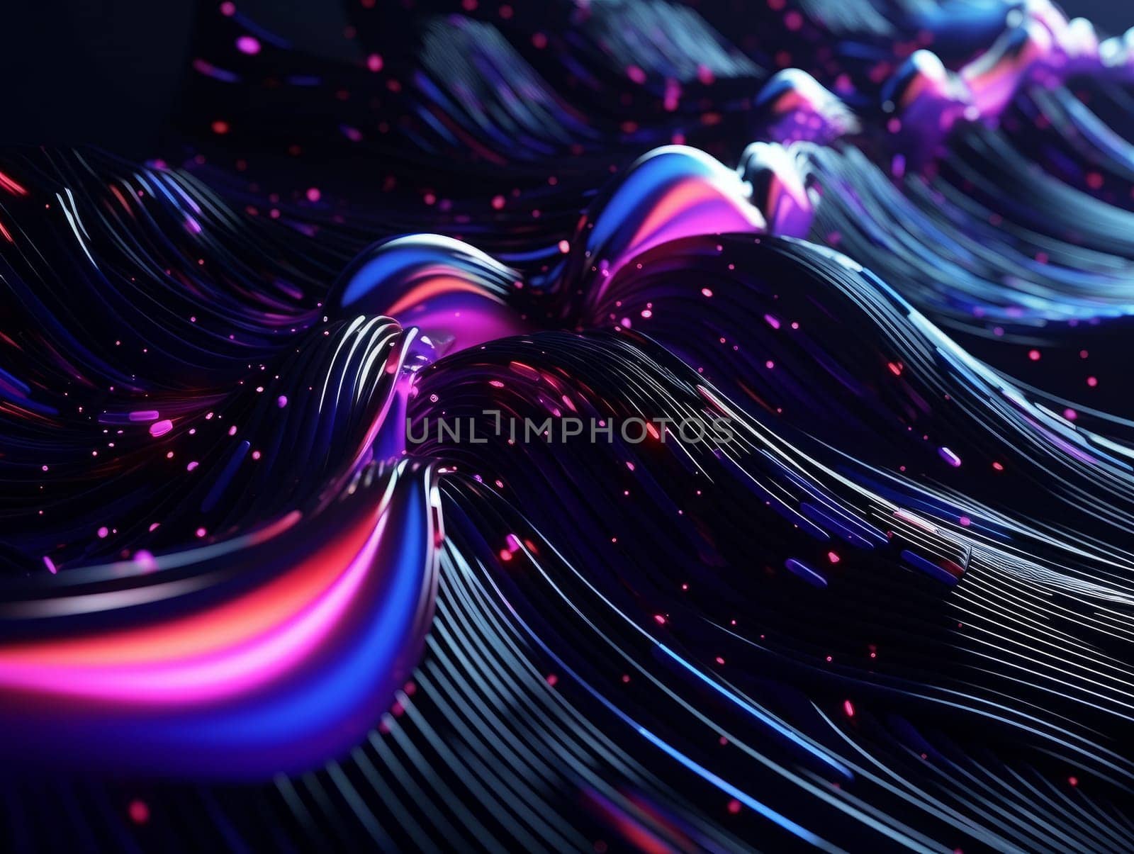 3D Abstract technology, purple and blue neon background of lines and dots, science and technology business concept of digital future technologies. AI