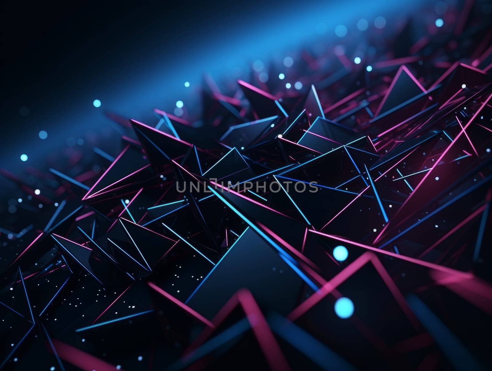 3D Abstract technology, purple and blue neon background of lines and dots, science and technology business concept of digital future technologies. AI