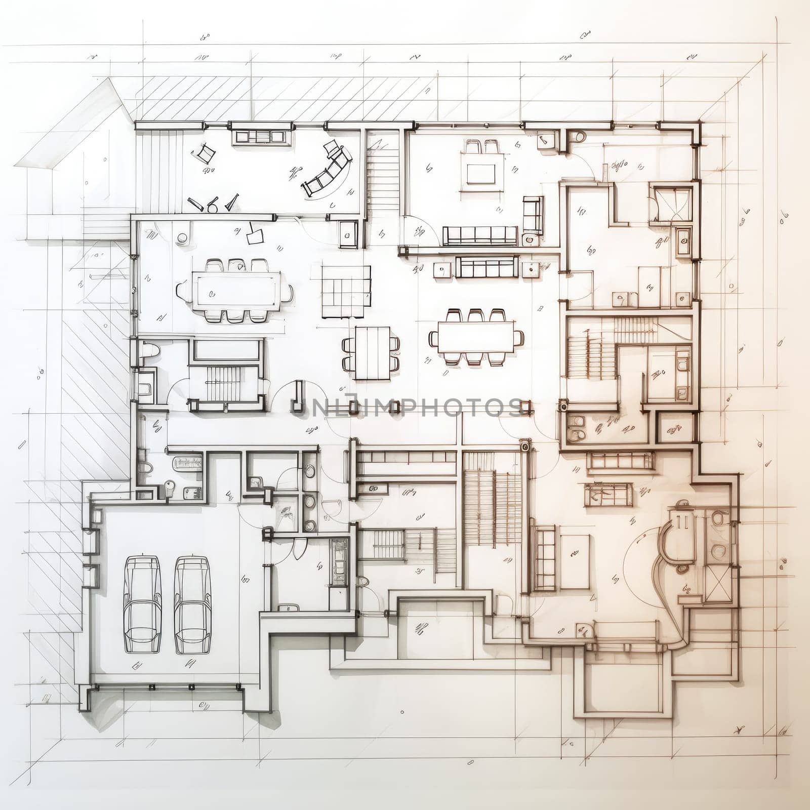 Architectural drawing blueprint. Generative AI.