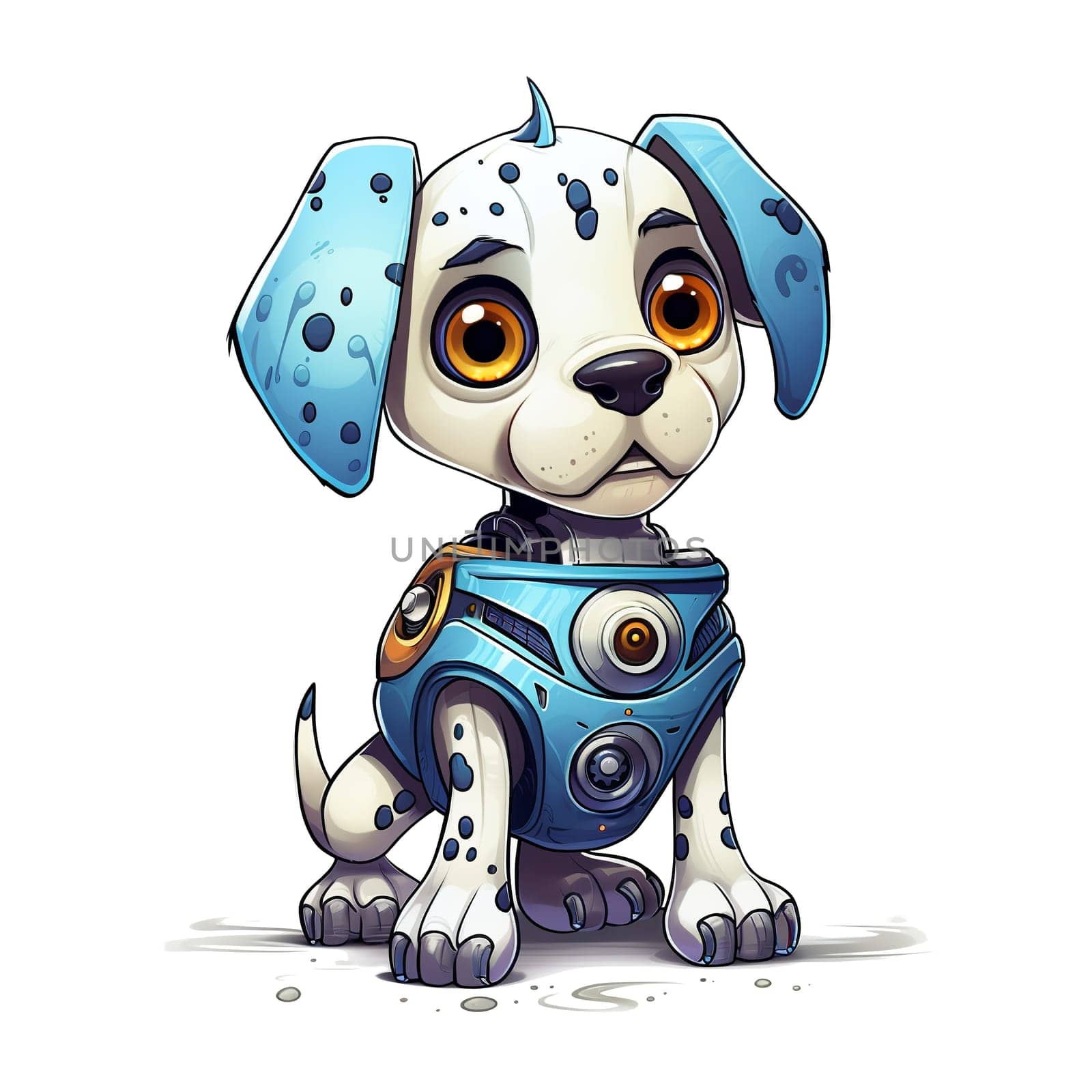 Cartoon dog robots. T-Shirt, Sticker. Funny cyborg. AI Generated by AndreyKENO