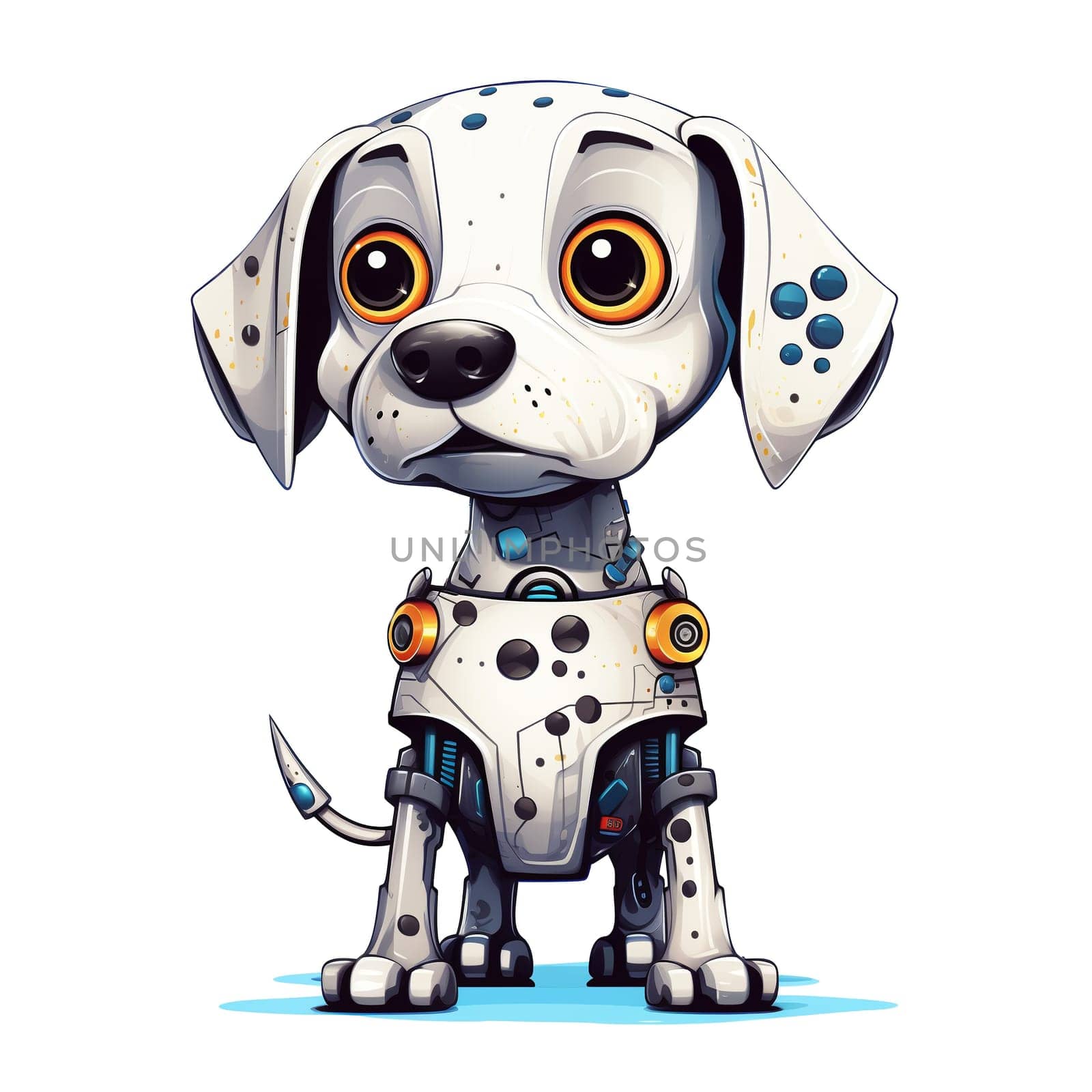 Cartoon dog robots. T-Shirt, Sticker. Funny cyborg. AI Generated by AndreyKENO
