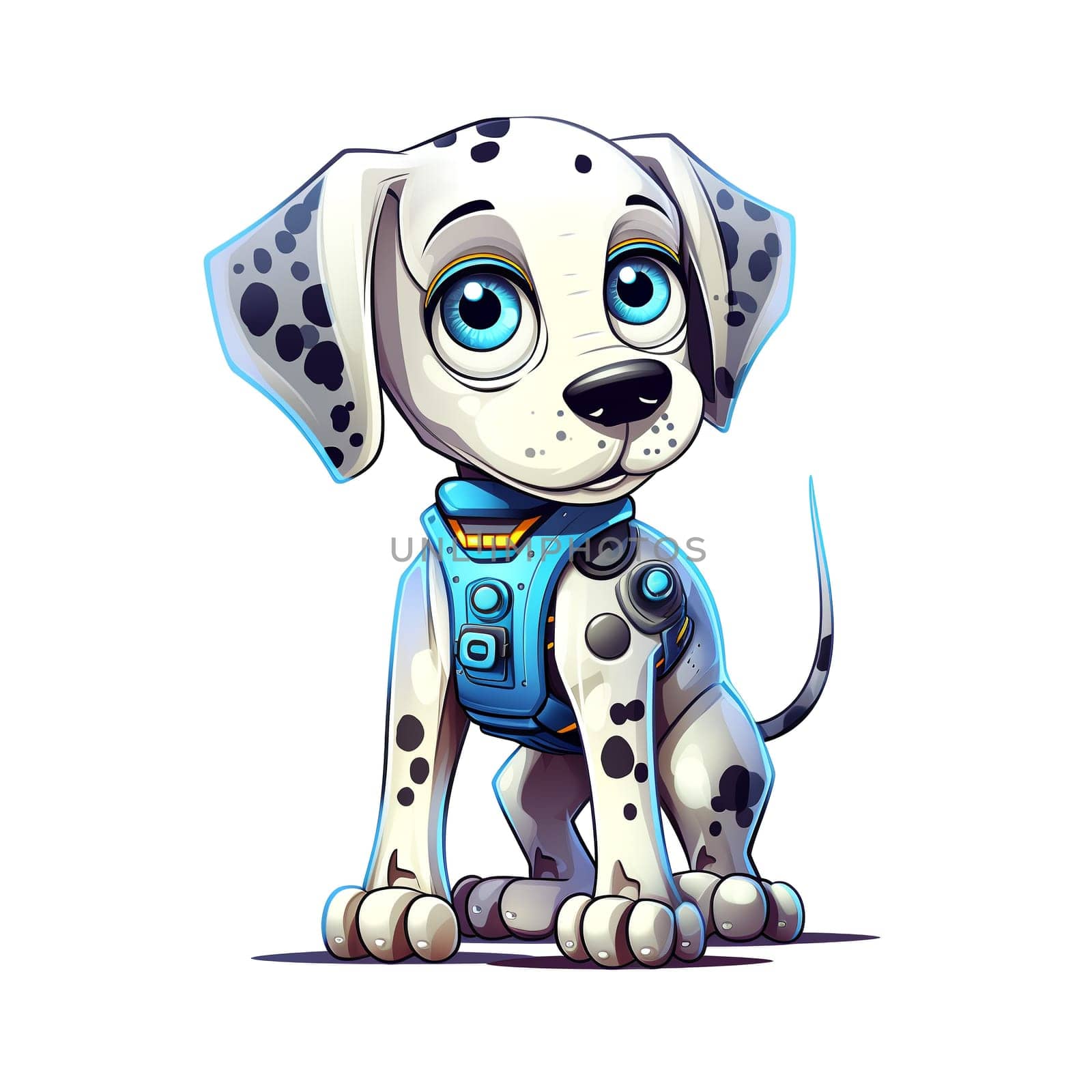 Cartoon dog robots. T-Shirt, Sticker. Funny cyborg. AI Generated by AndreyKENO