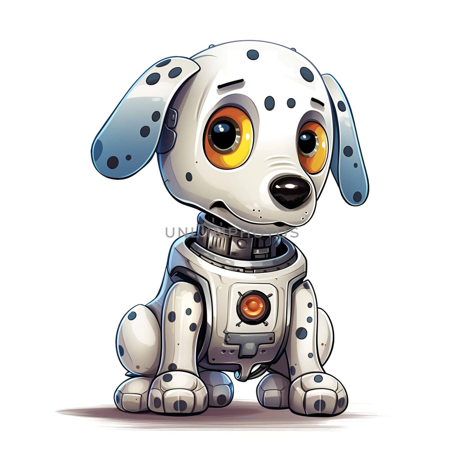 Cartoon dog robots. T-Shirt, Sticker. Funny cyborg. AI Generated by AndreyKENO
