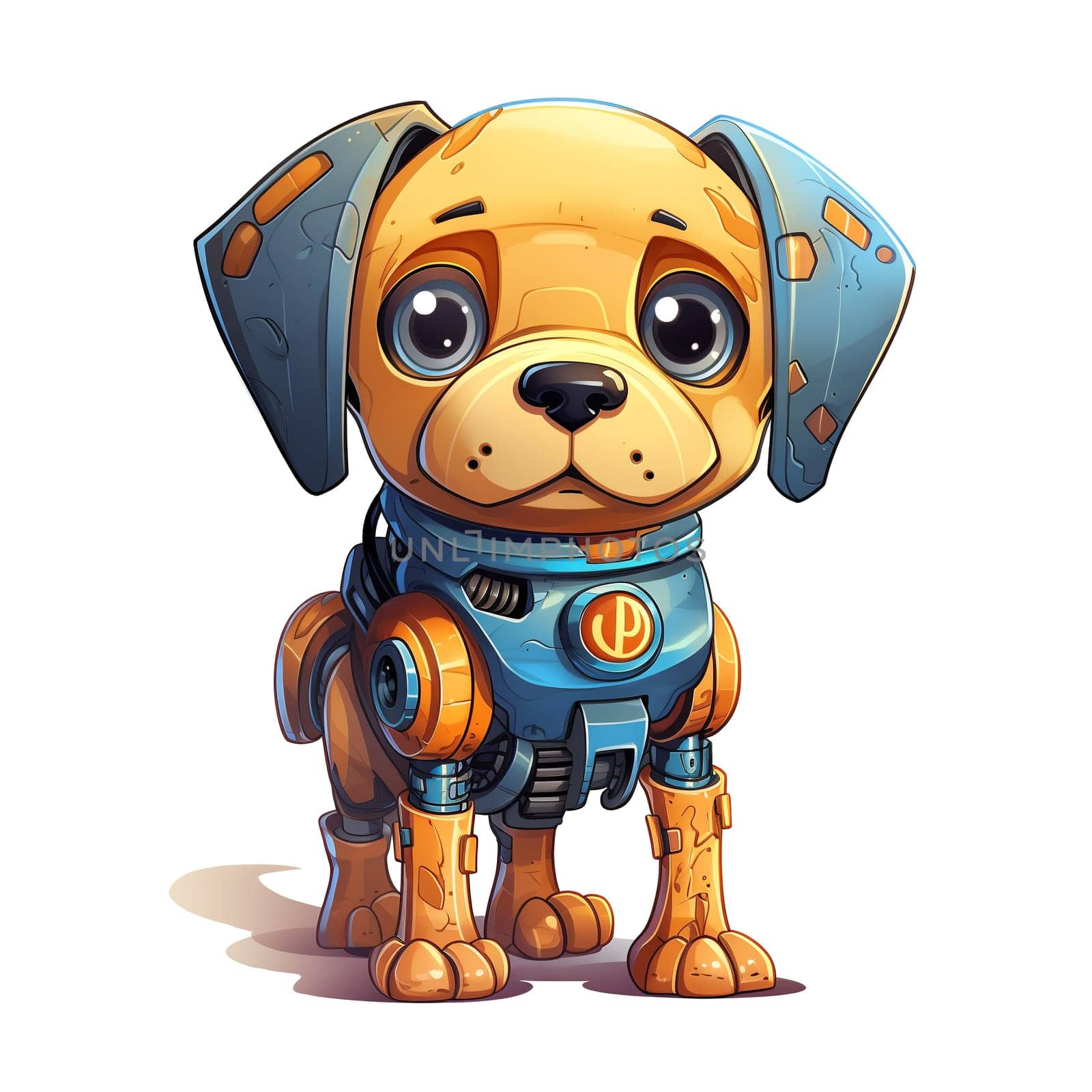 Cartoon dog robots. T-Shirt, Sticker. Funny cyborg. AI Generated by AndreyKENO