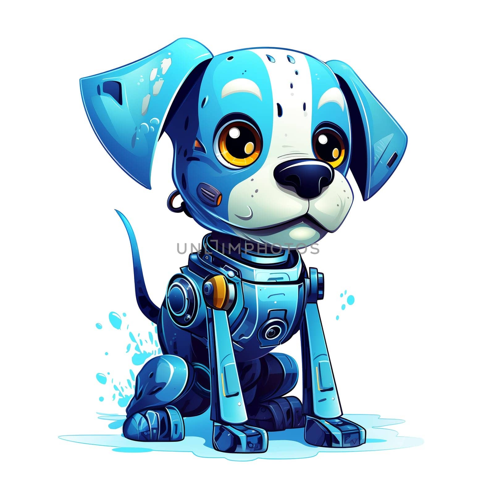 Cartoon dog robots. T-Shirt, Sticker. Funny cyborg. 