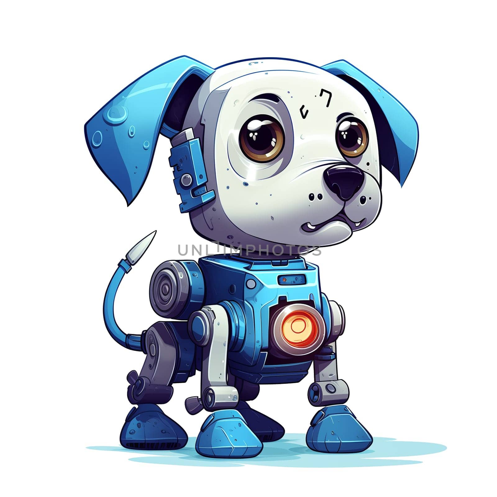 Cartoon dog robots. T-Shirt, Sticker. Funny cyborg. AI Generated by AndreyKENO