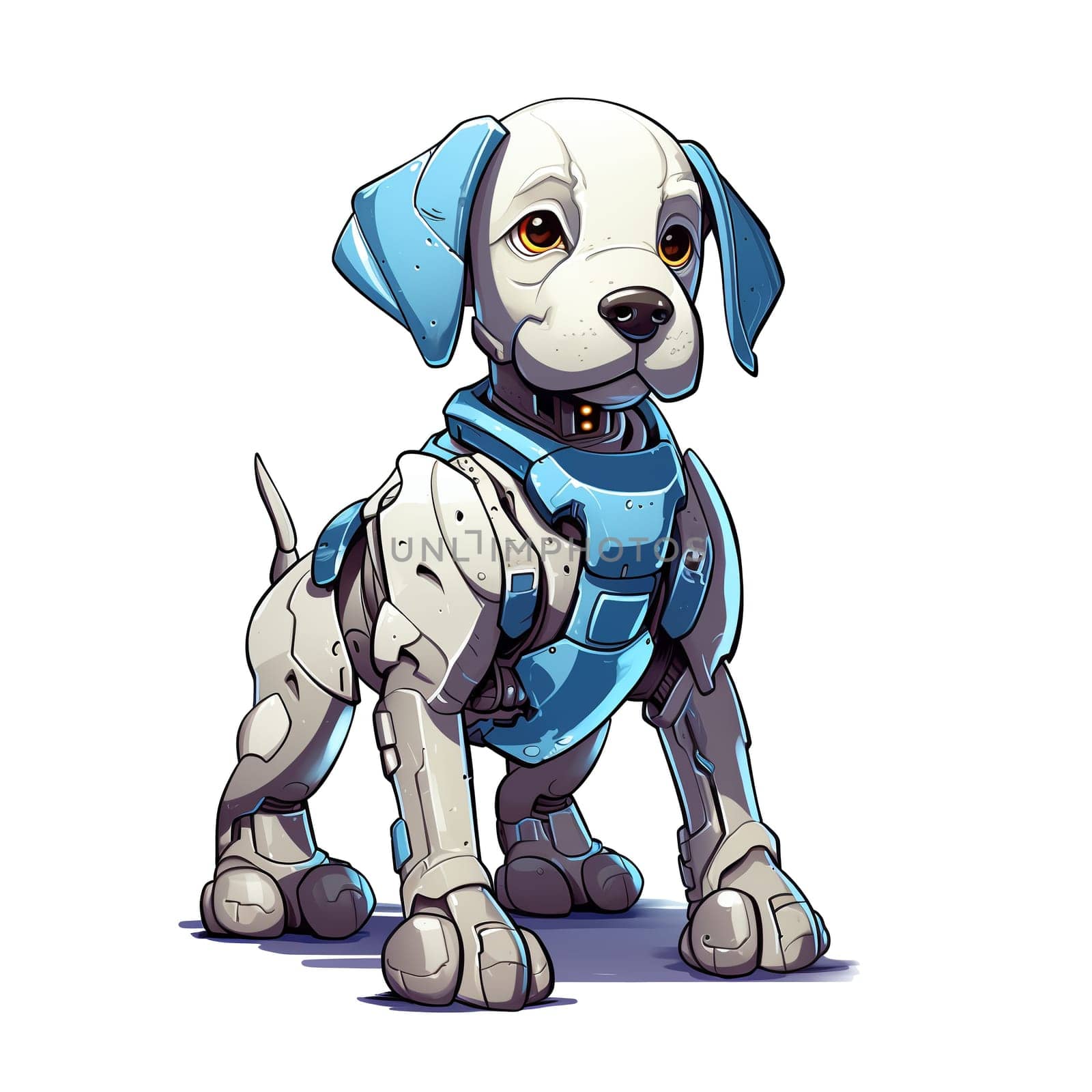 Cartoon dog robots. T-Shirt, Sticker. Funny cyborg. 