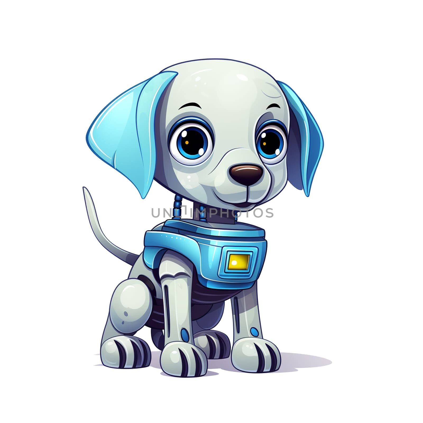 Cartoon dog robots. T-Shirt, Sticker. Funny cyborg. AI Generated by AndreyKENO