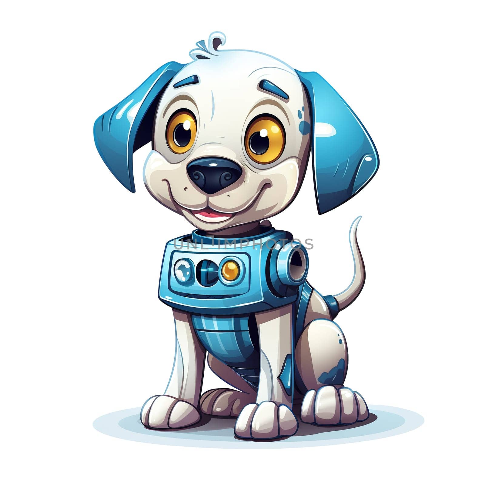 Cartoon dog robots. T-Shirt, Sticker. Funny cyborg. AI Generated by AndreyKENO