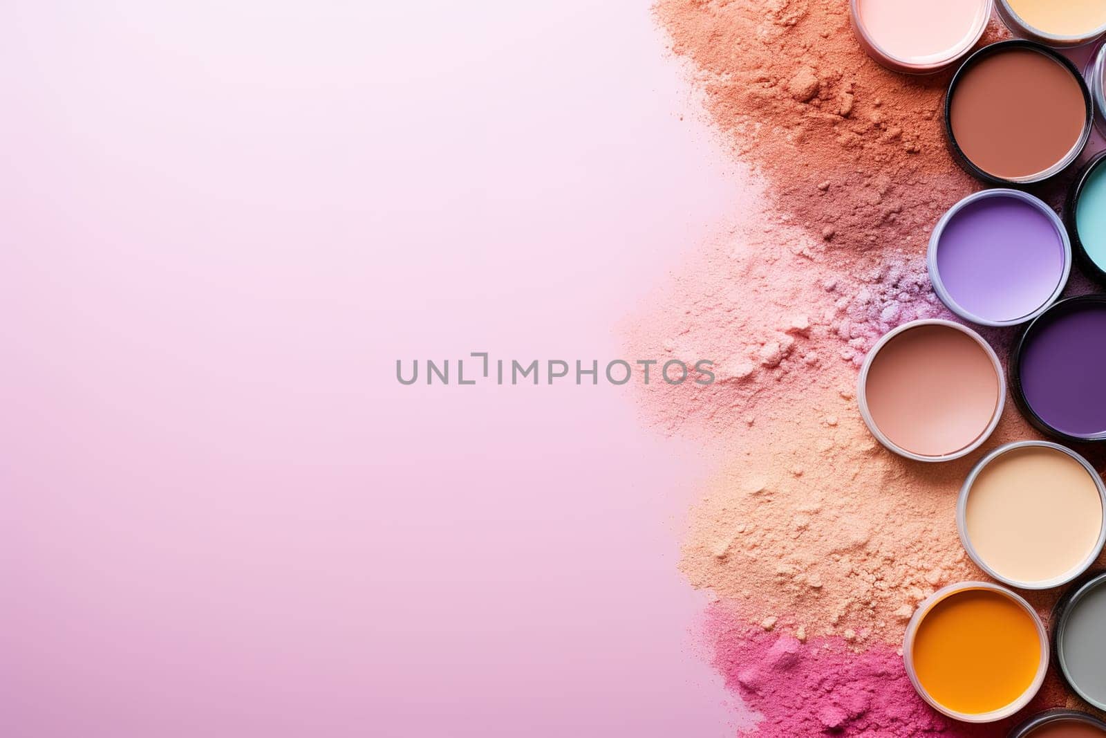 top view mockup cosmetic items with on copy-space pastel colored table. by Manastrong